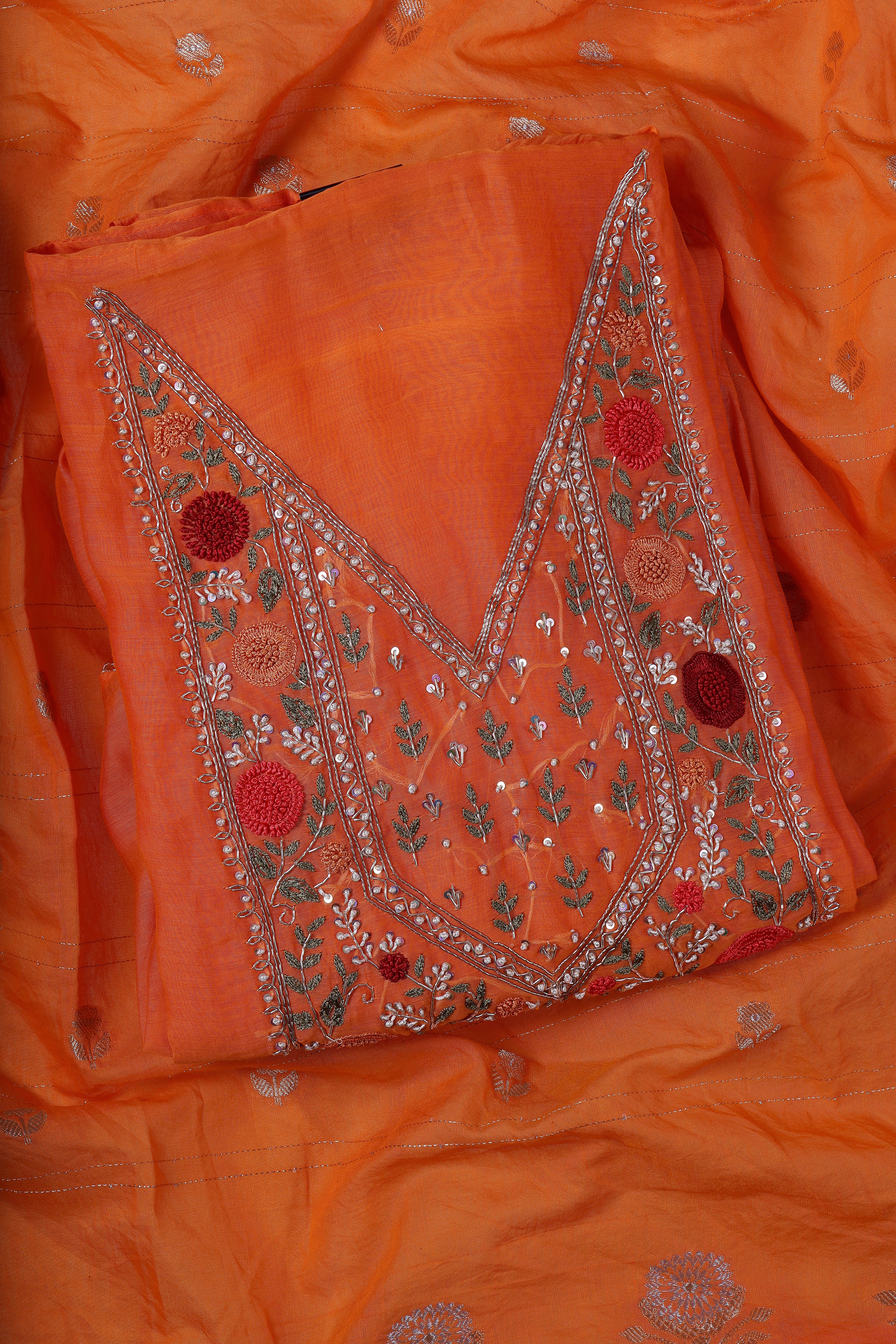 Sunset Orange Zardozi Handwork Suit Set