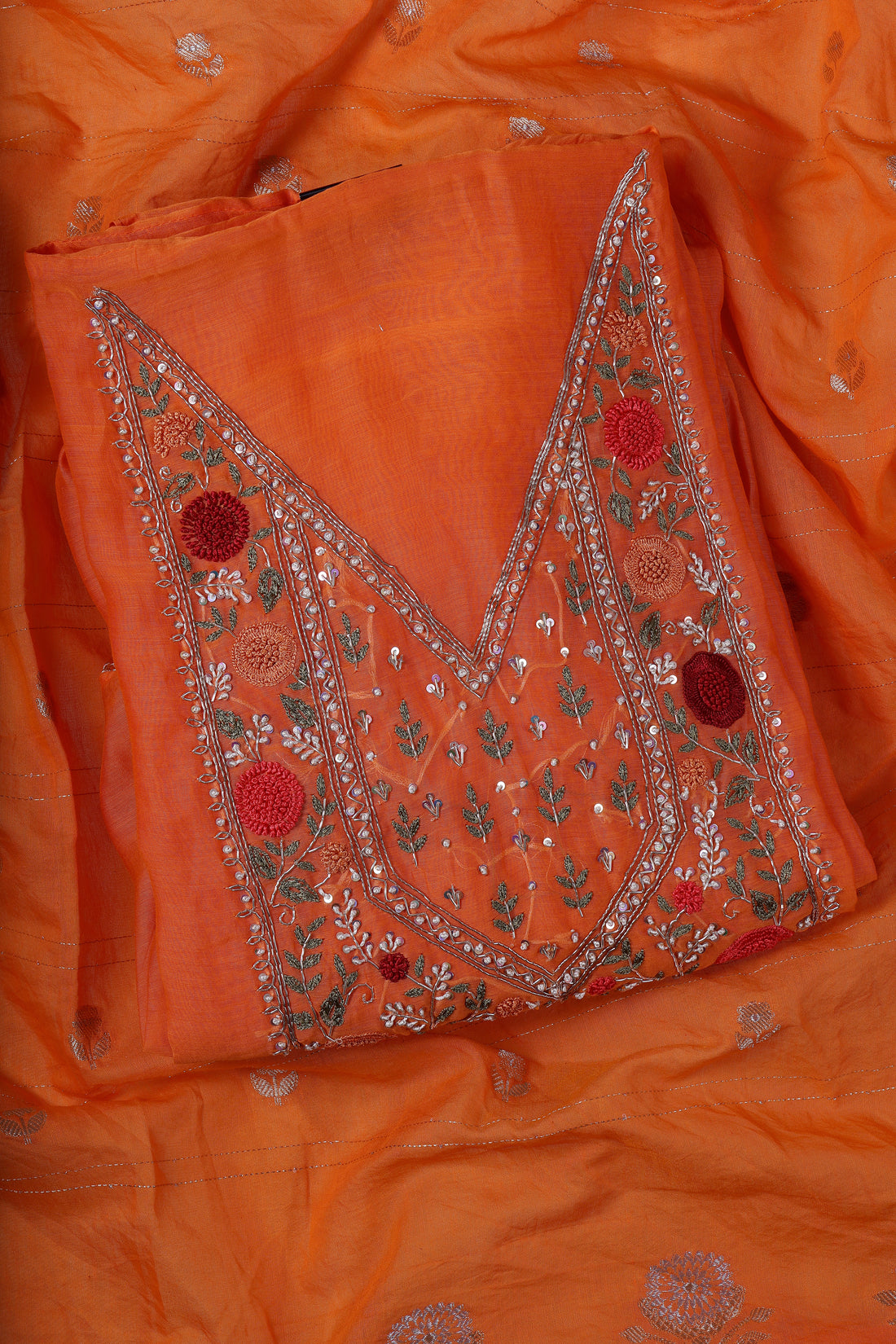Sunset Orange Zardozi Handwork Suit Set