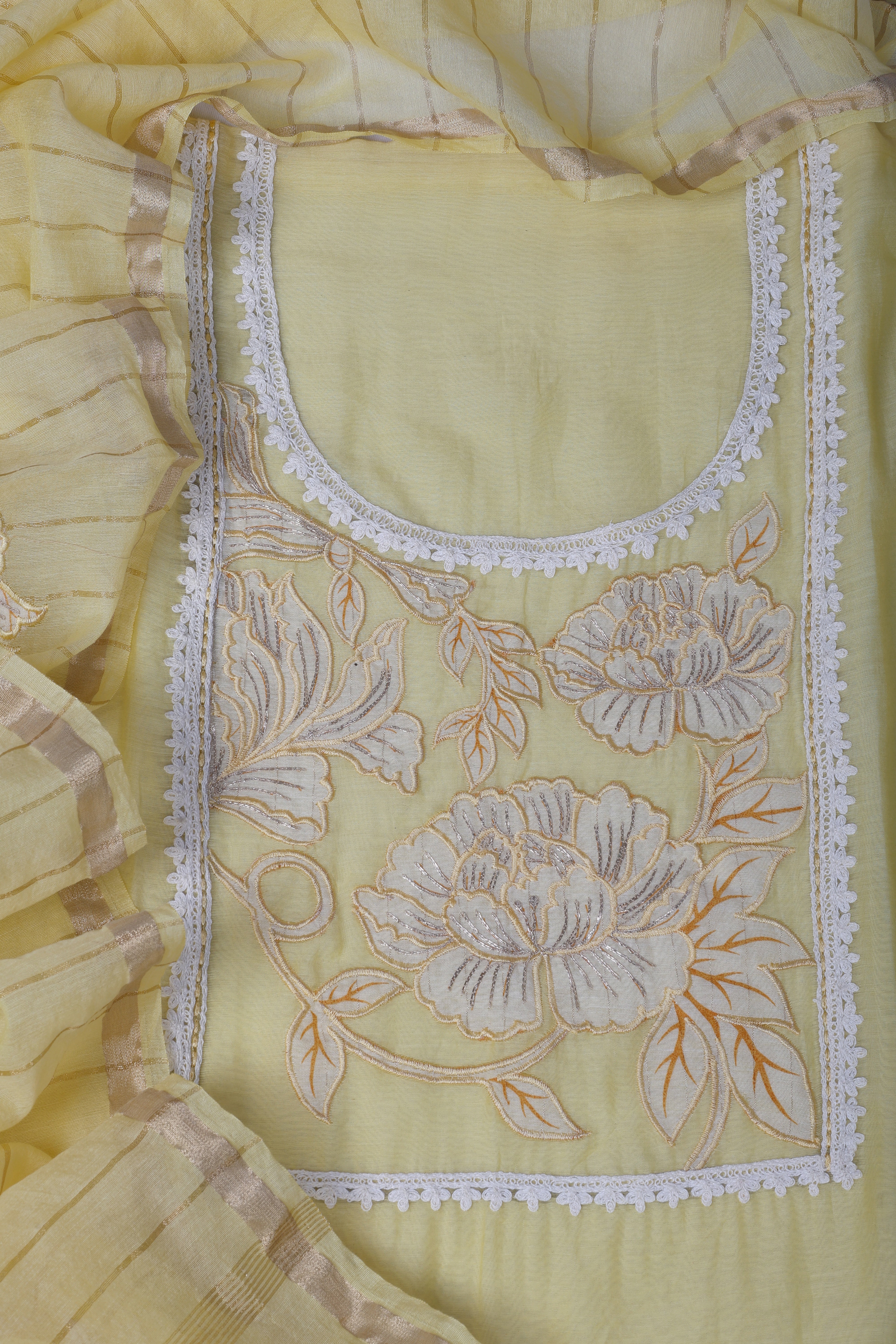 Butter Yellow Appliqué Floral Suit Set