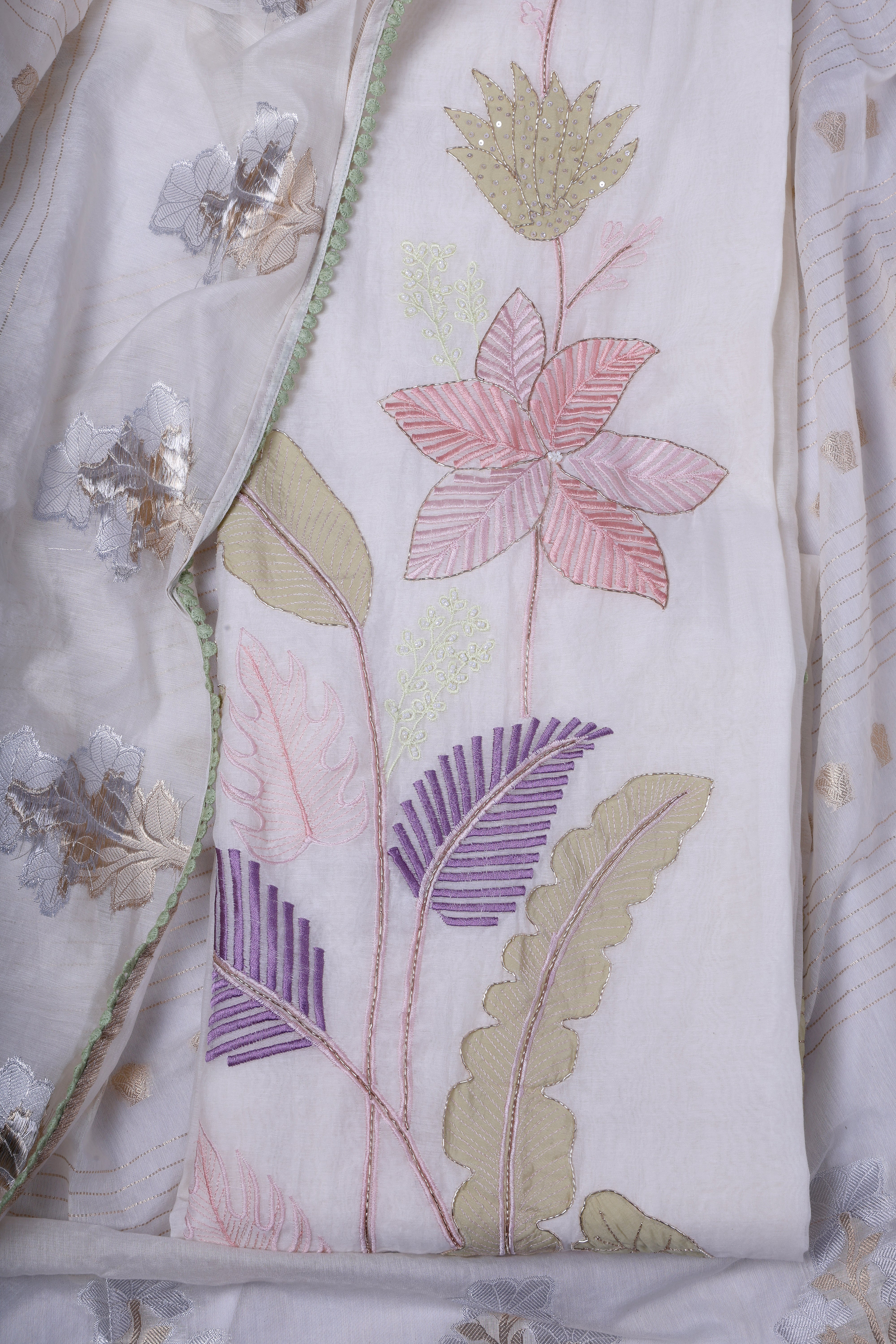 Ivory Botanical Appliqué Suit Set