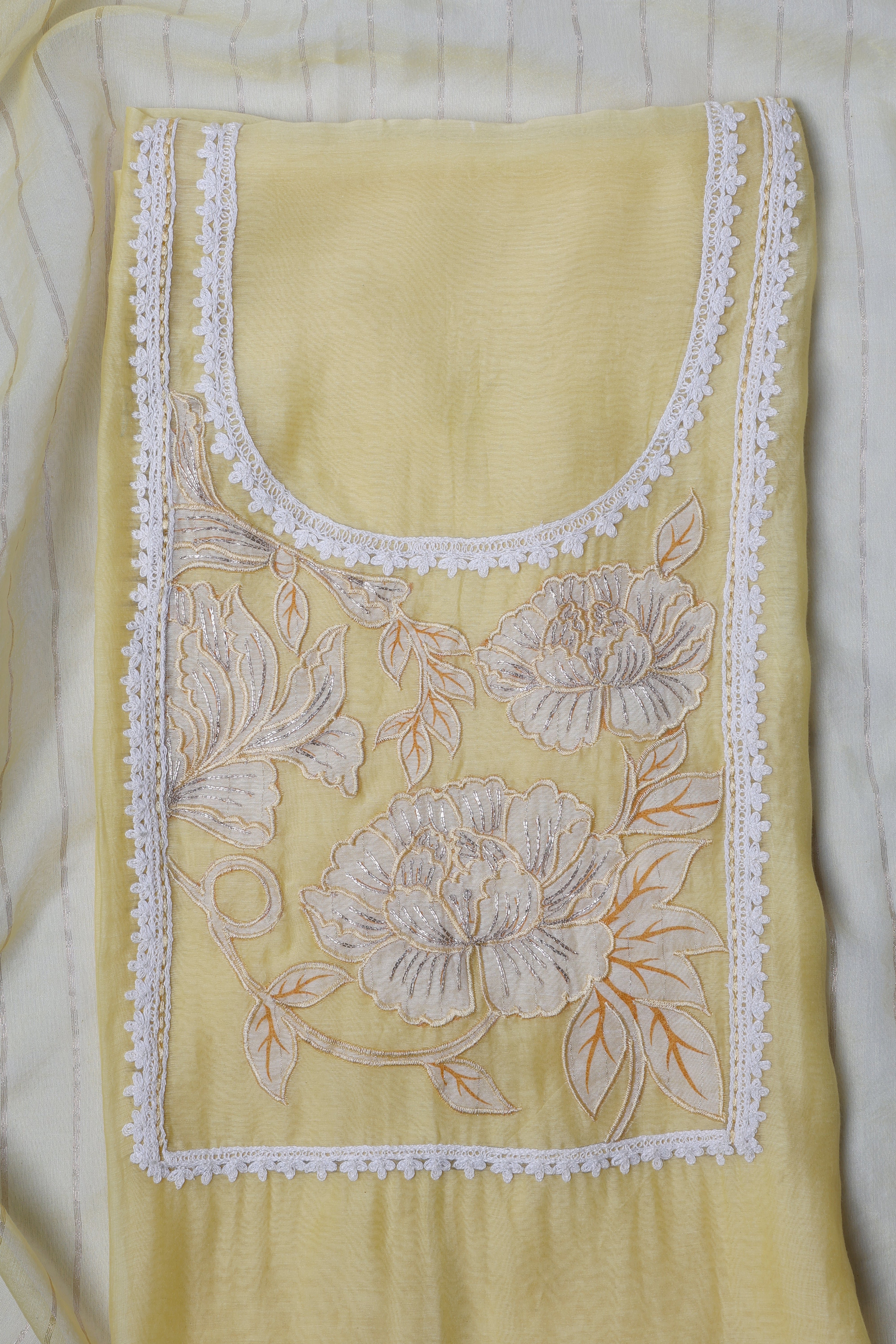 Butter Yellow Appliqué Floral Suit Set