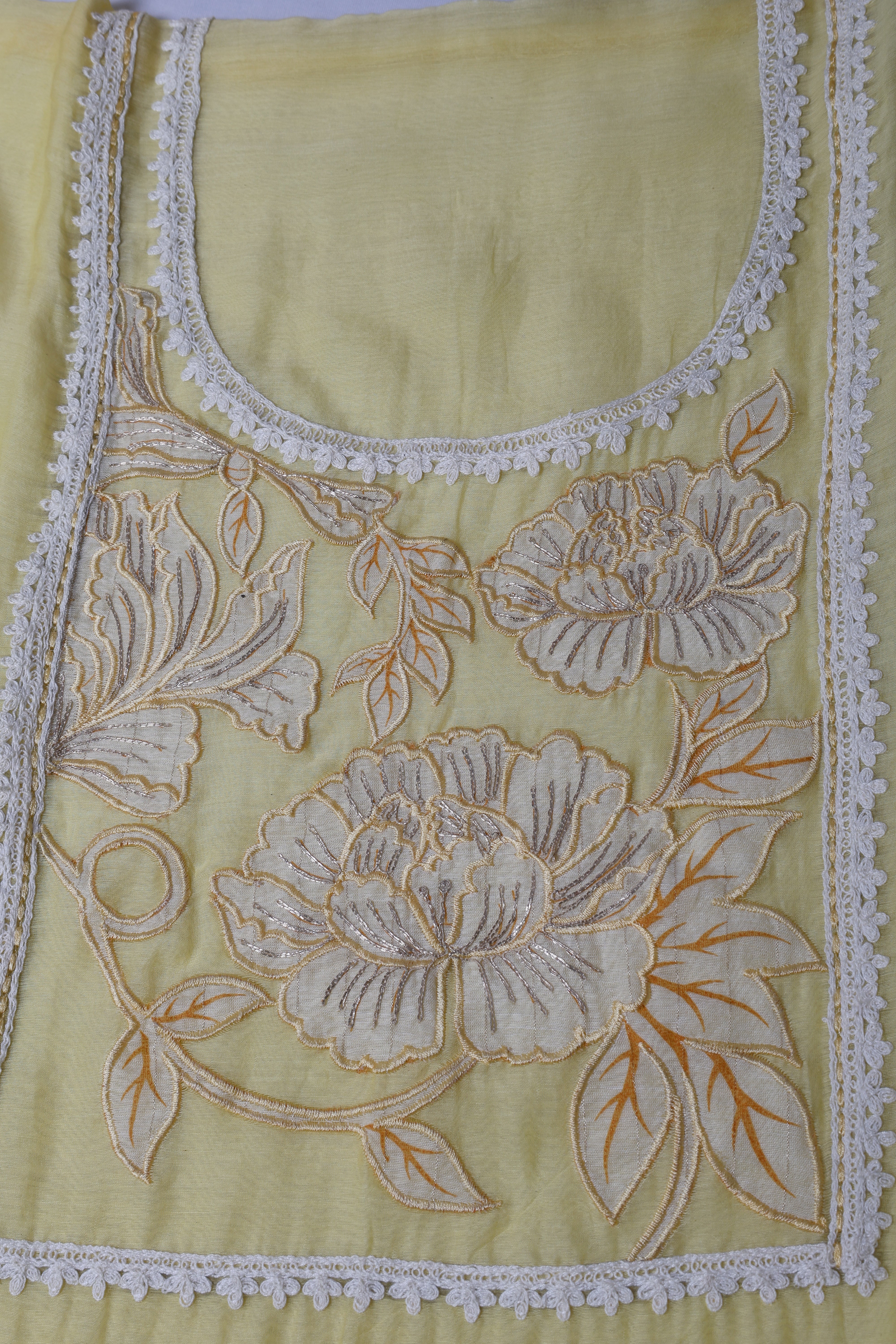 Butter Yellow Appliqué Floral Suit Set