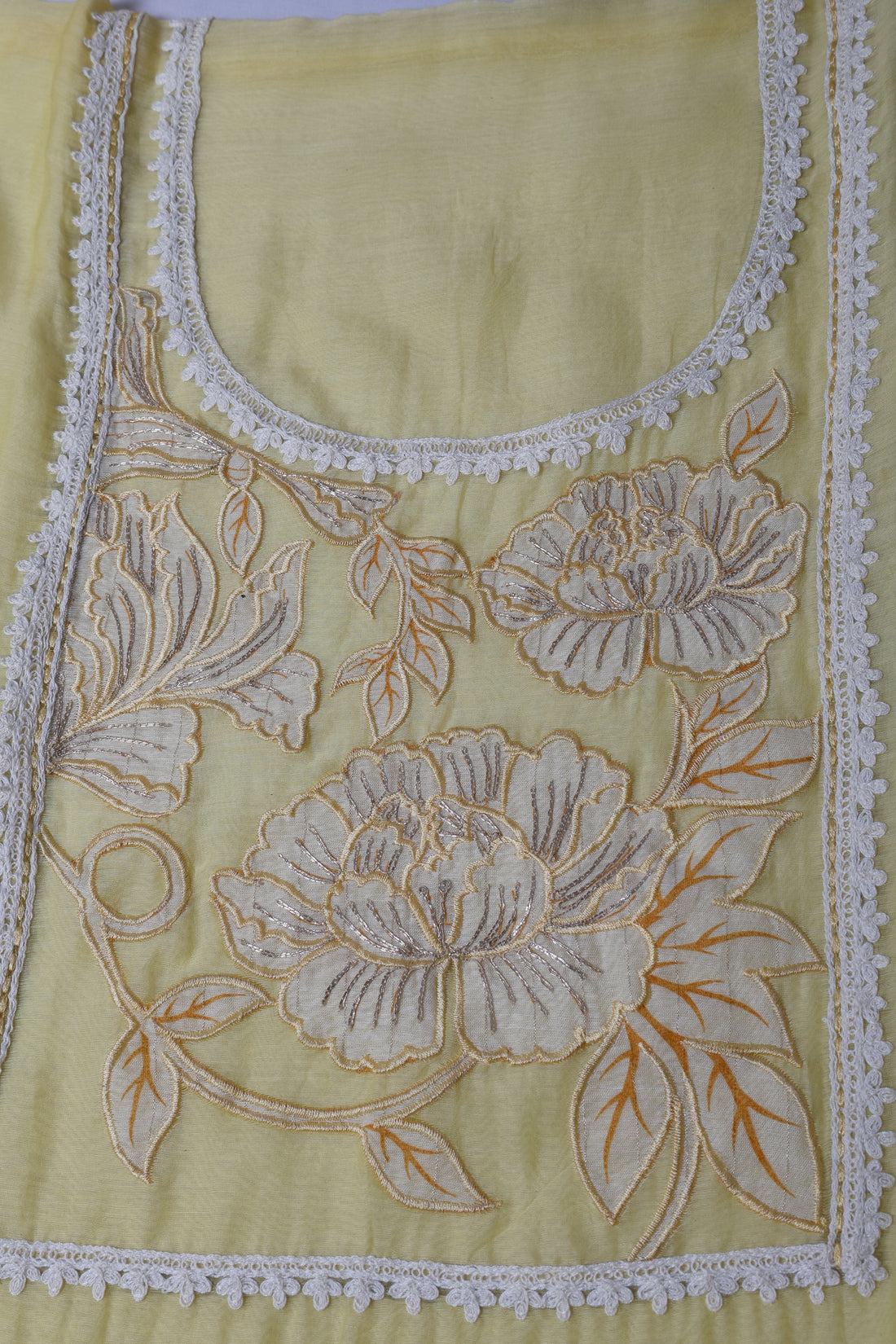 Butter Yellow Appliqué Floral Suit Set