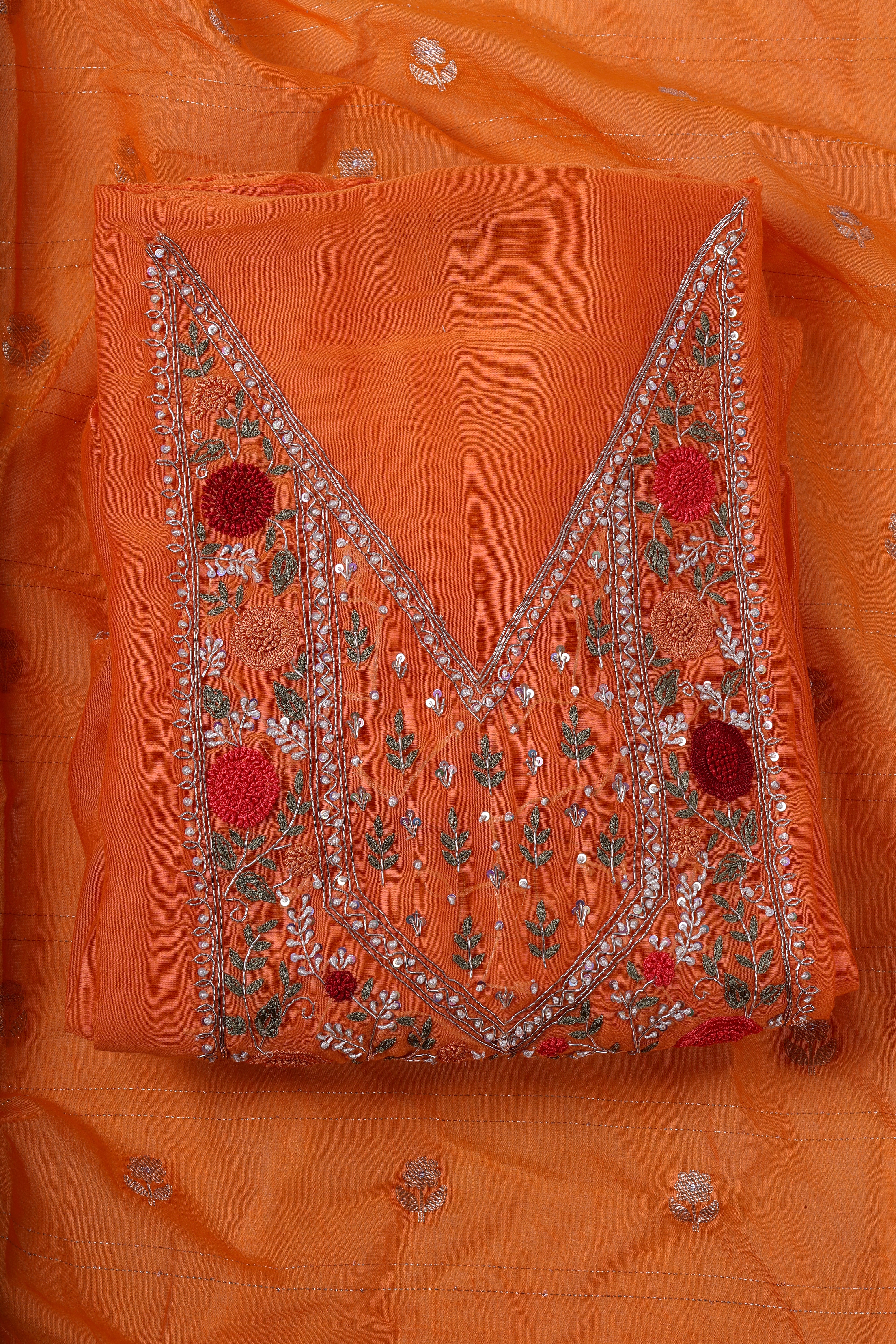 Sunset Orange Zardozi Handwork Suit Set