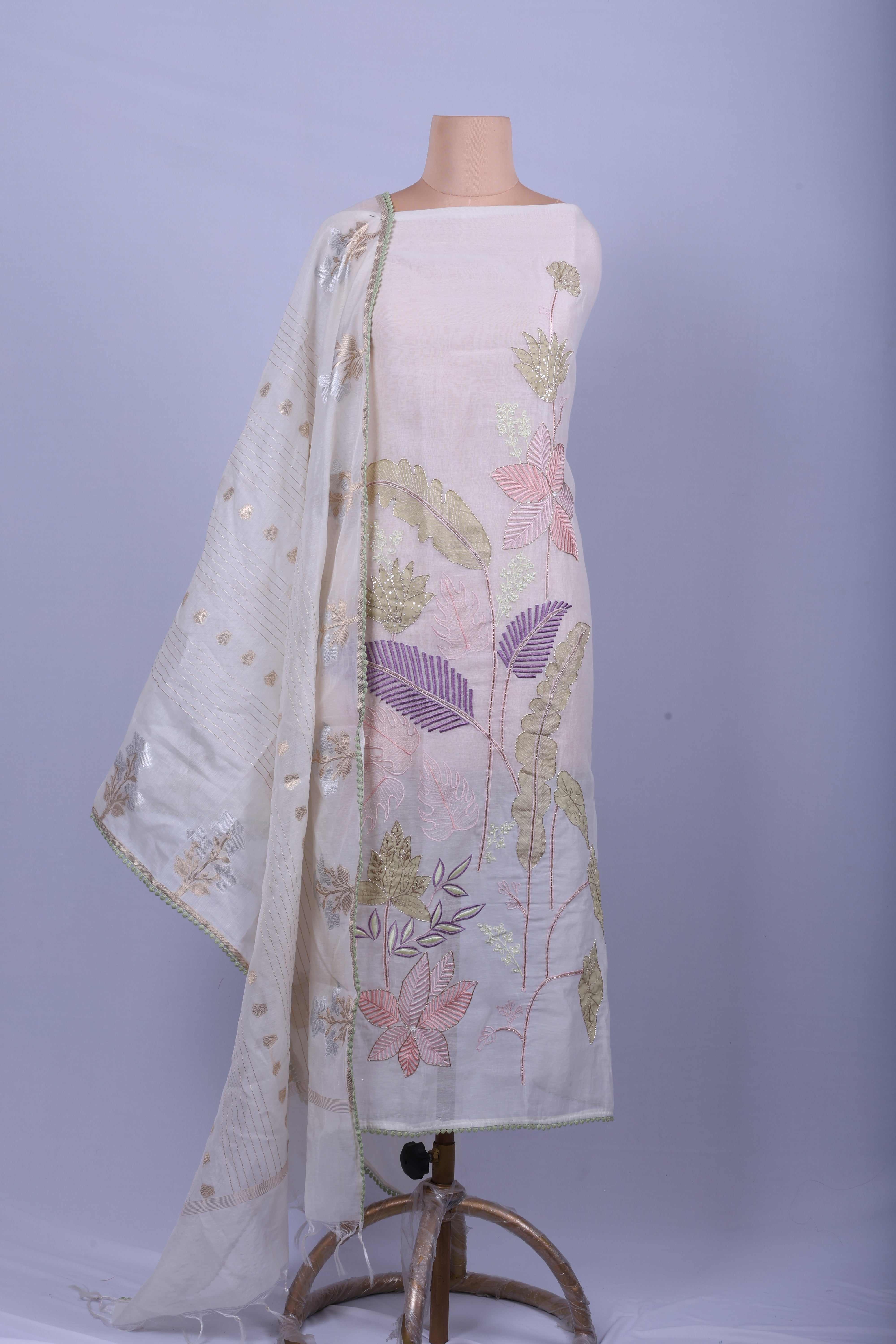 Ivory Botanical Appliqué Suit Set