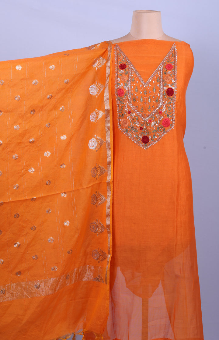 Sunset Orange Zardozi Handwork Suit Set