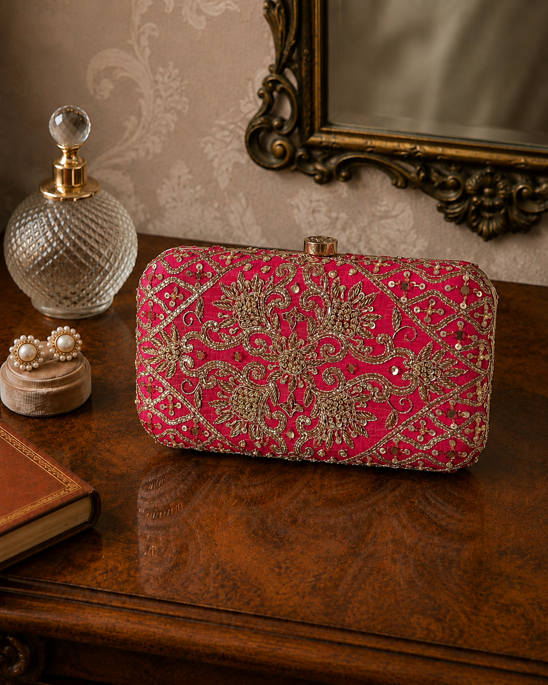 Royal Red Embroidered Clutch