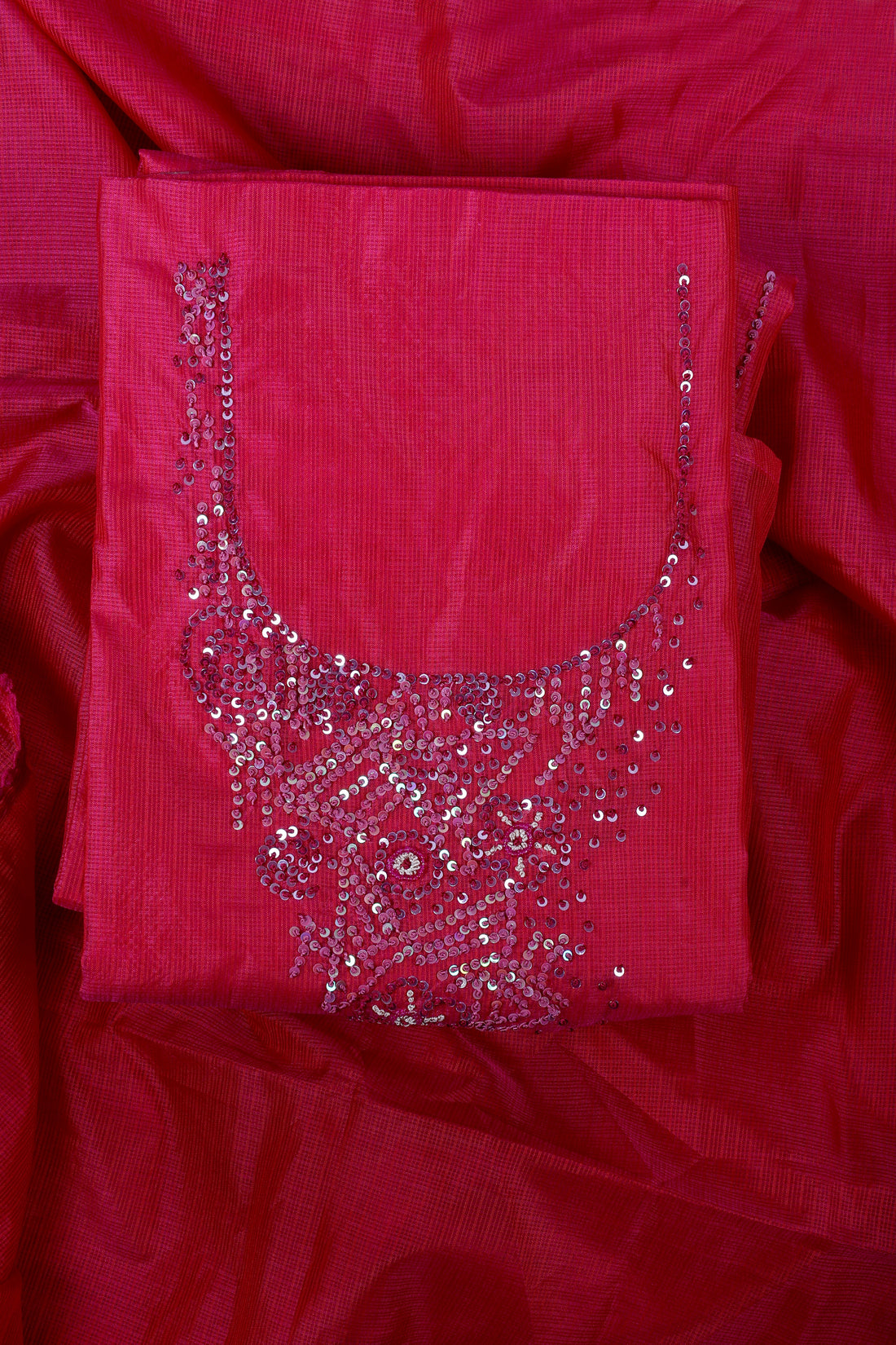 Ruby Pink Kota Silk Suit Set with Sequence & Pearl Work
