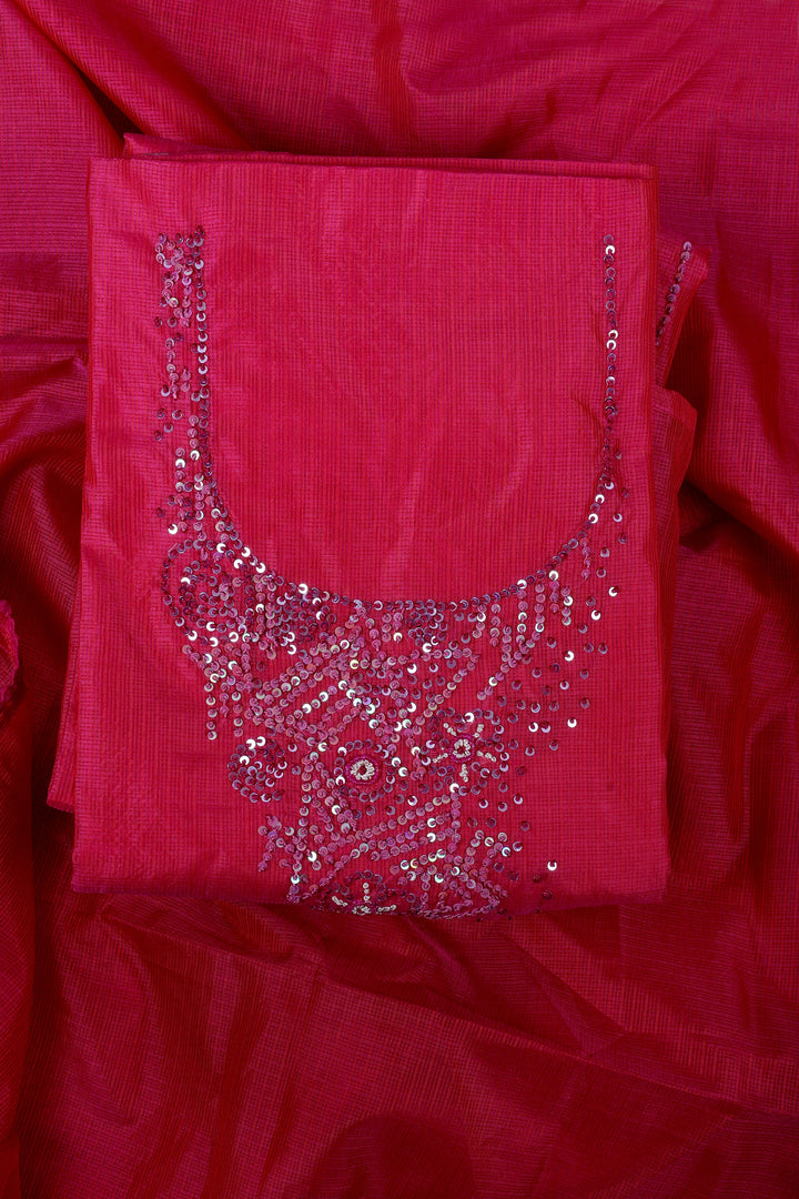 Ruby Pink Kota Silk Suit Set with Sequence & Pearl Work