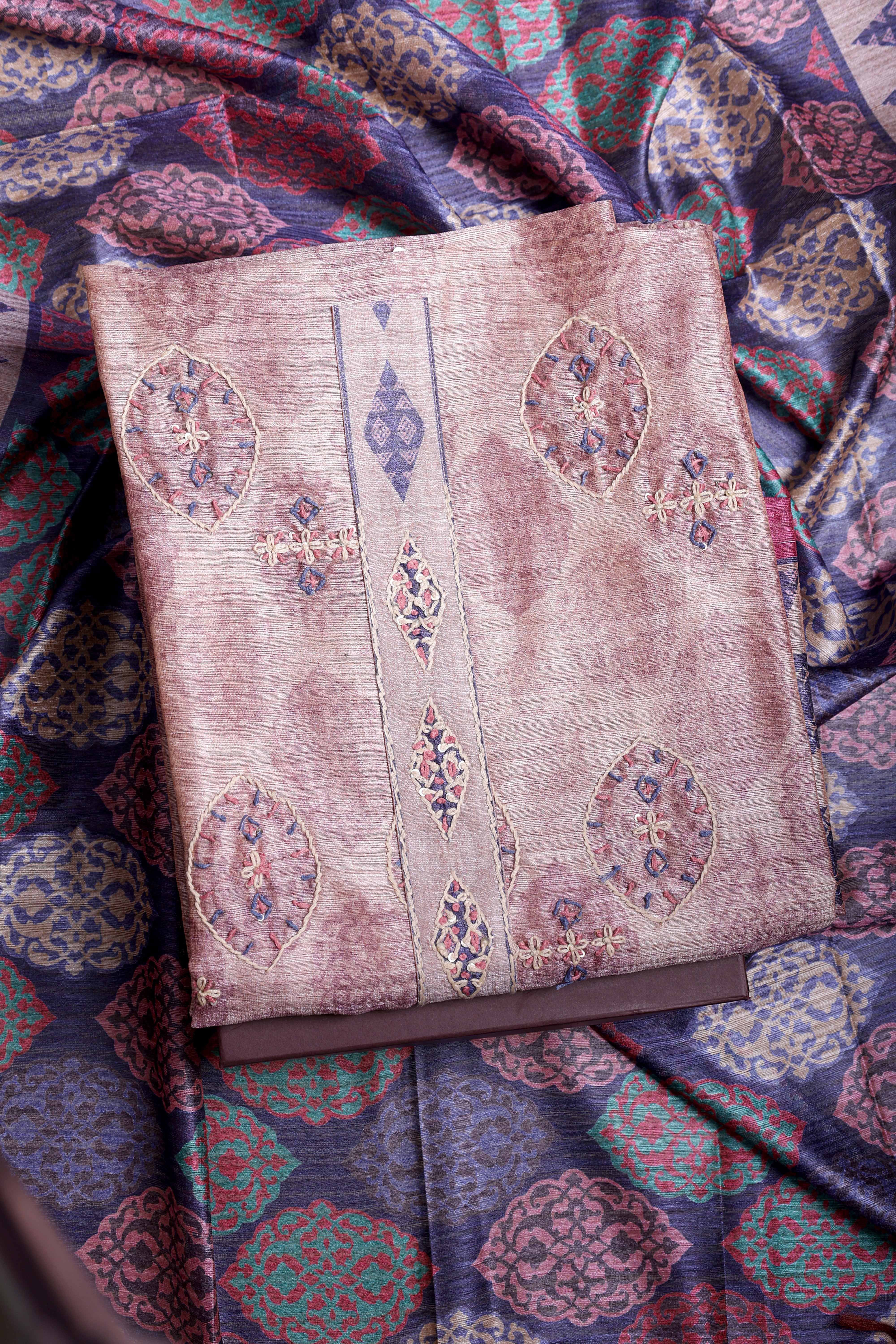 Elegant Linen Jamdani Suit Set with Katha & Thread Work