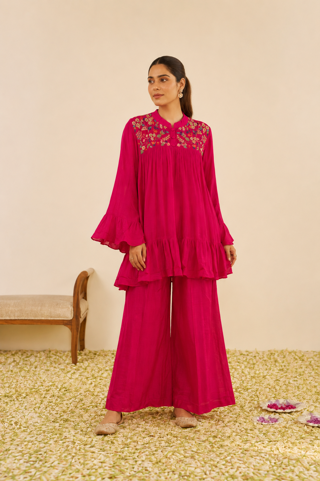 Fuchsia Hand-Embroidered Co-Ord Set