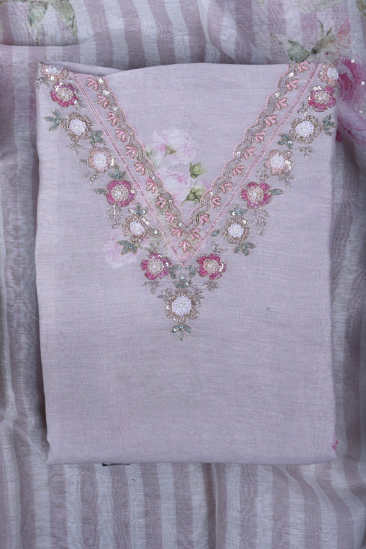 Blush Ivory Linen Silk Suit Set with Pearl & Sequin Handwork