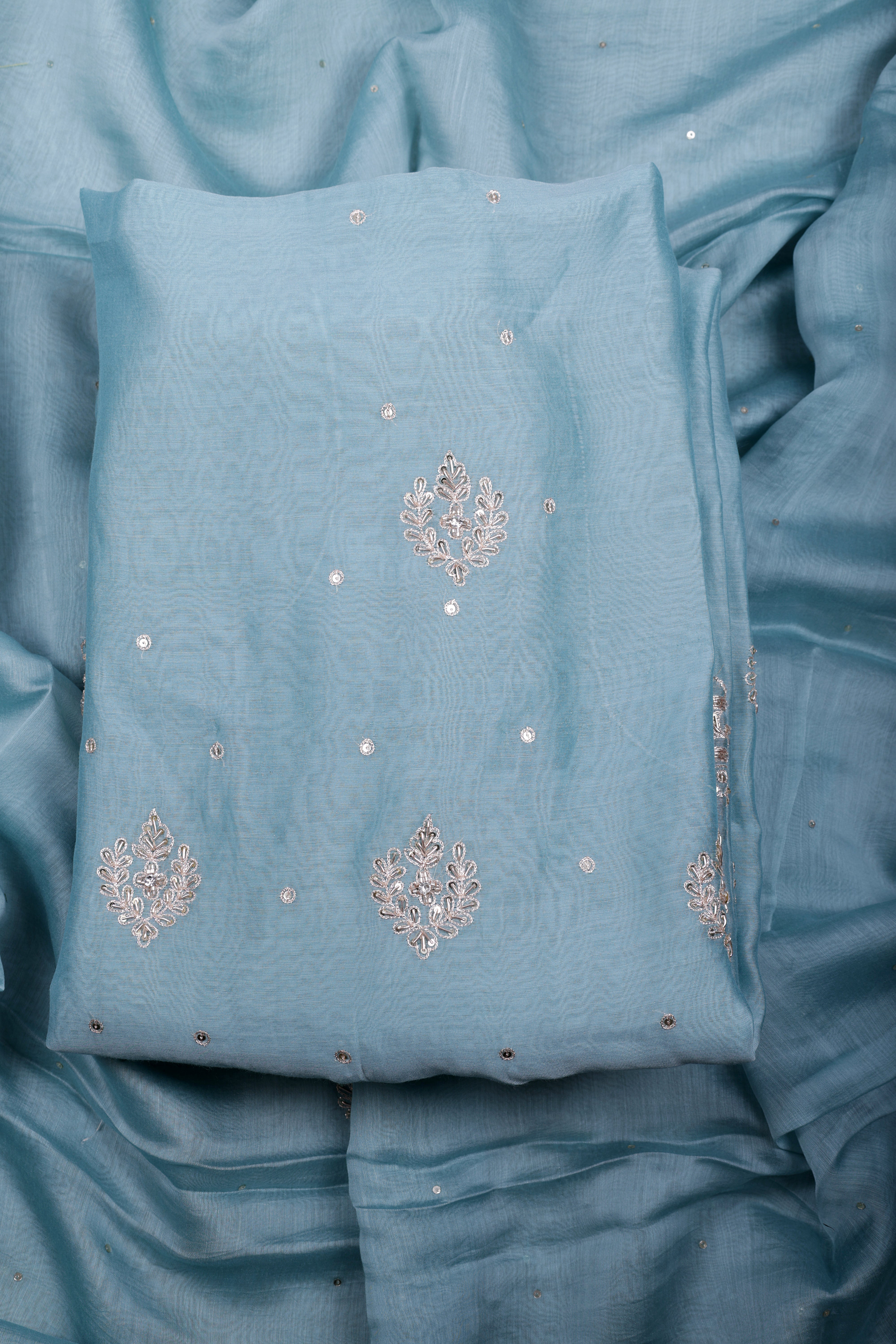 Sky Blue Chanderi Silk Suit Set with Zari & Zardozi Work