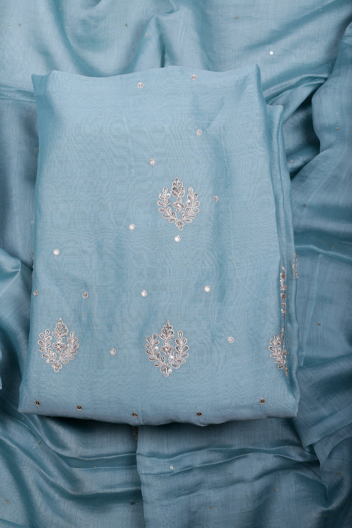 Sky Blue Chanderi Silk Suit Set with Zari & Zardozi Work
