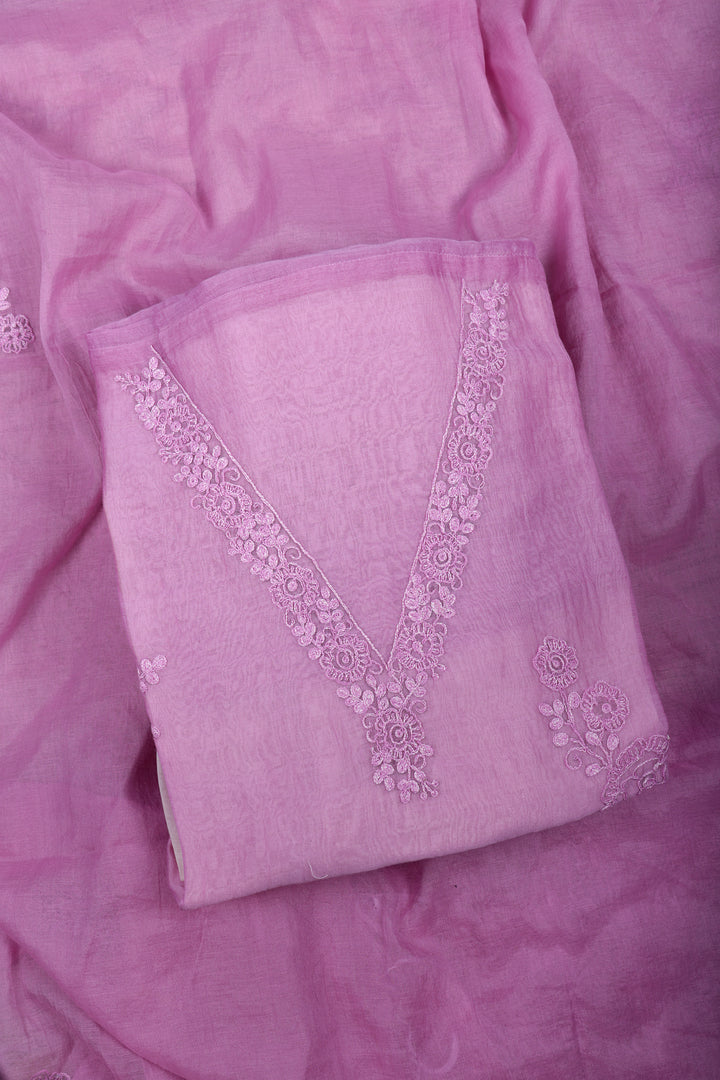 Pink Ombre Chanderi Suit Set with Delicate Thread Embroidery