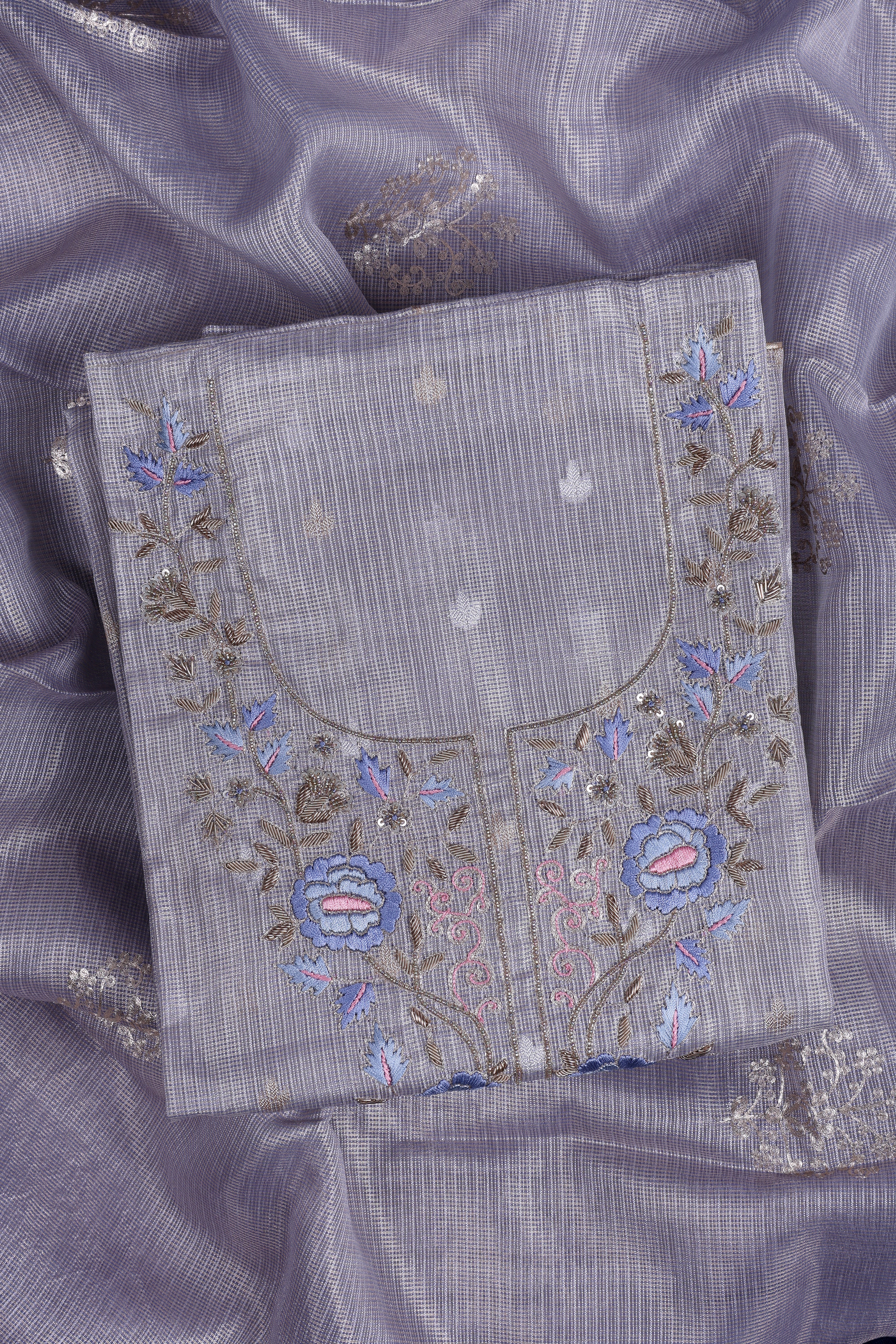 Silver Mist Zardozi Suit Set