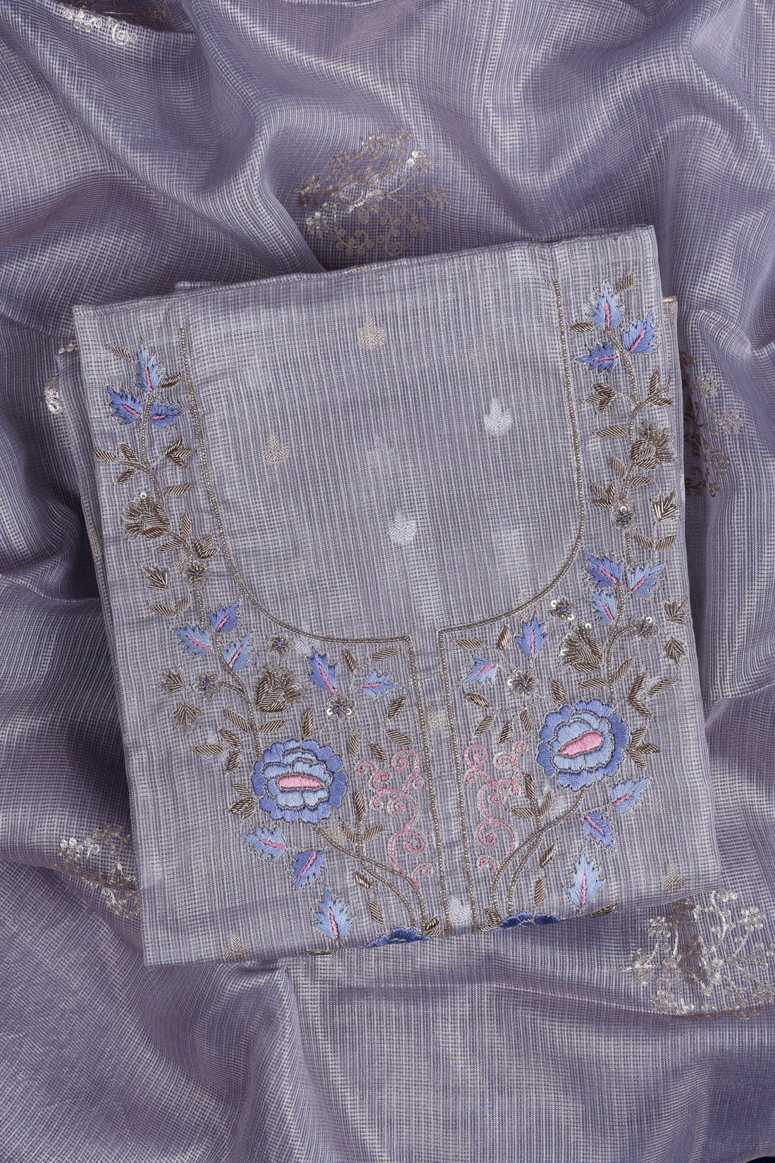 Silver Mist Zardozi Suit Set