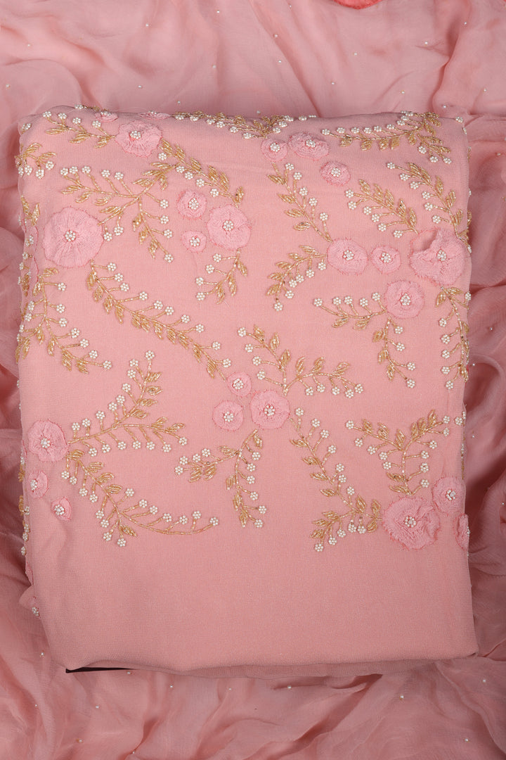 Blush Pink Pure Crepe Suit Set with Pearl Handcrafted Thread Work