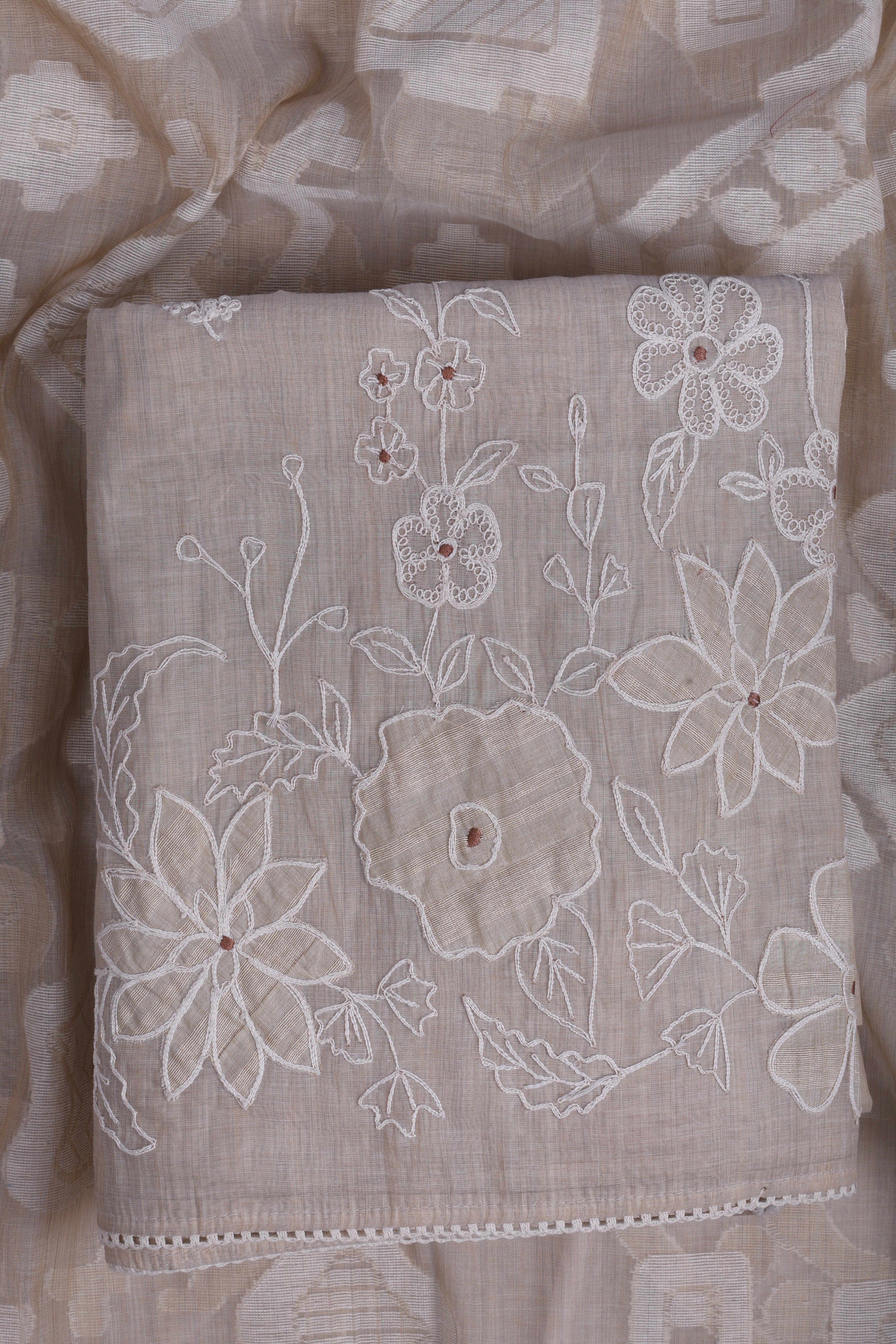 Beige Floral Appliqué Suit Set