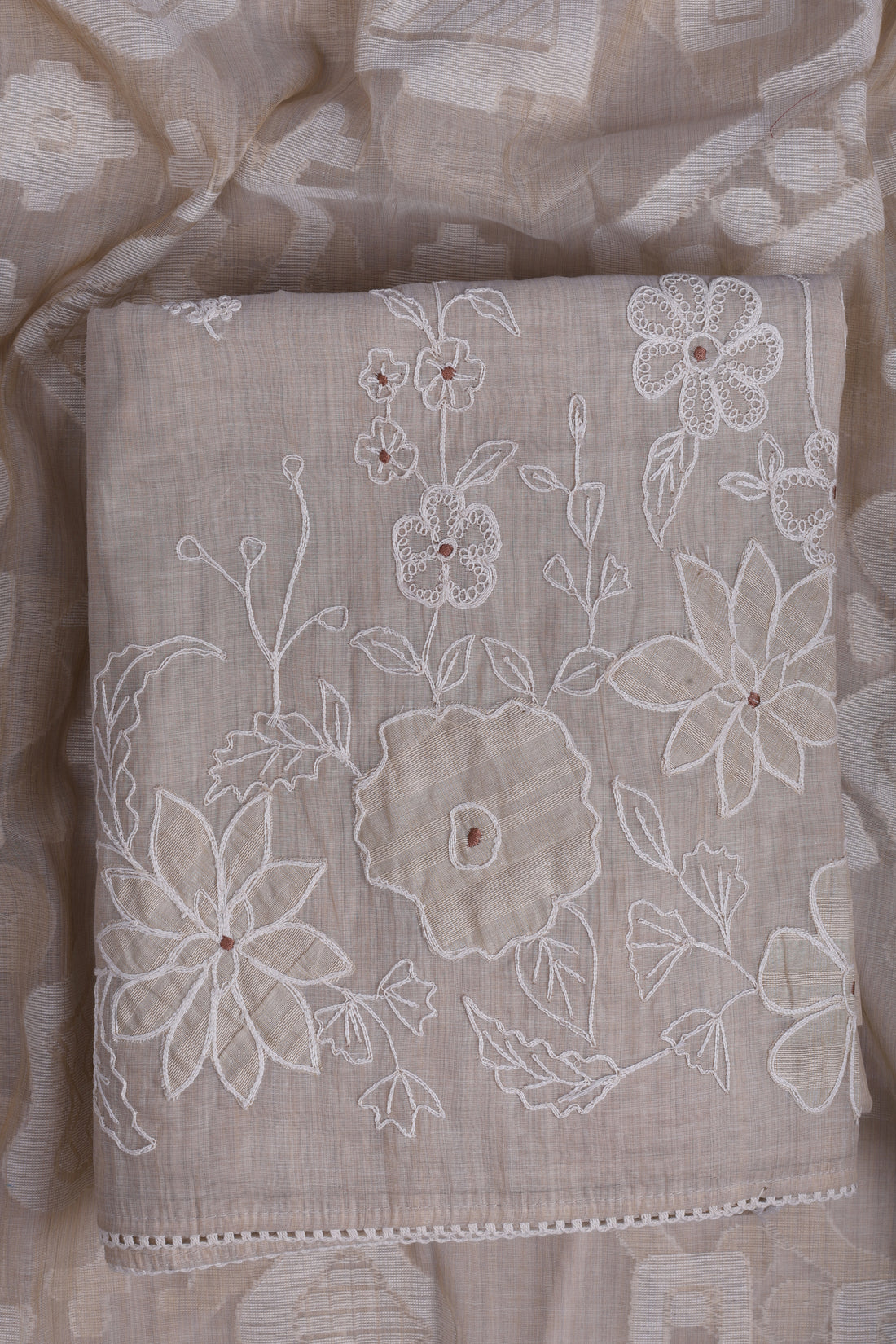 Beige Floral Appliqué Suit Set