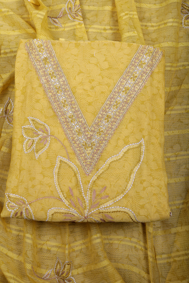 Sunshine Yellow Chanderi Silk Suit Set with Appliqué Thread Work