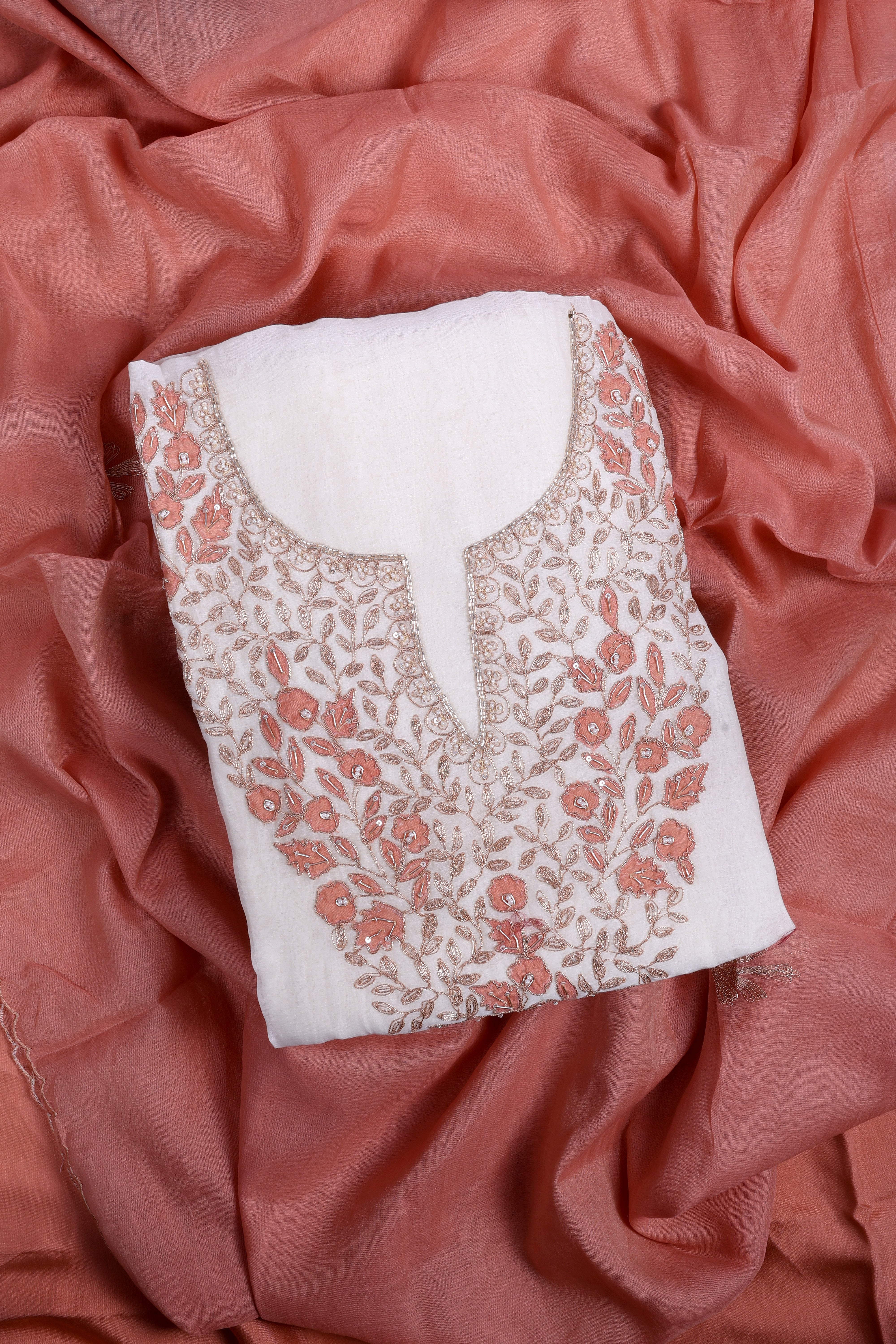 Peach Ombre Zardozi Suit Set