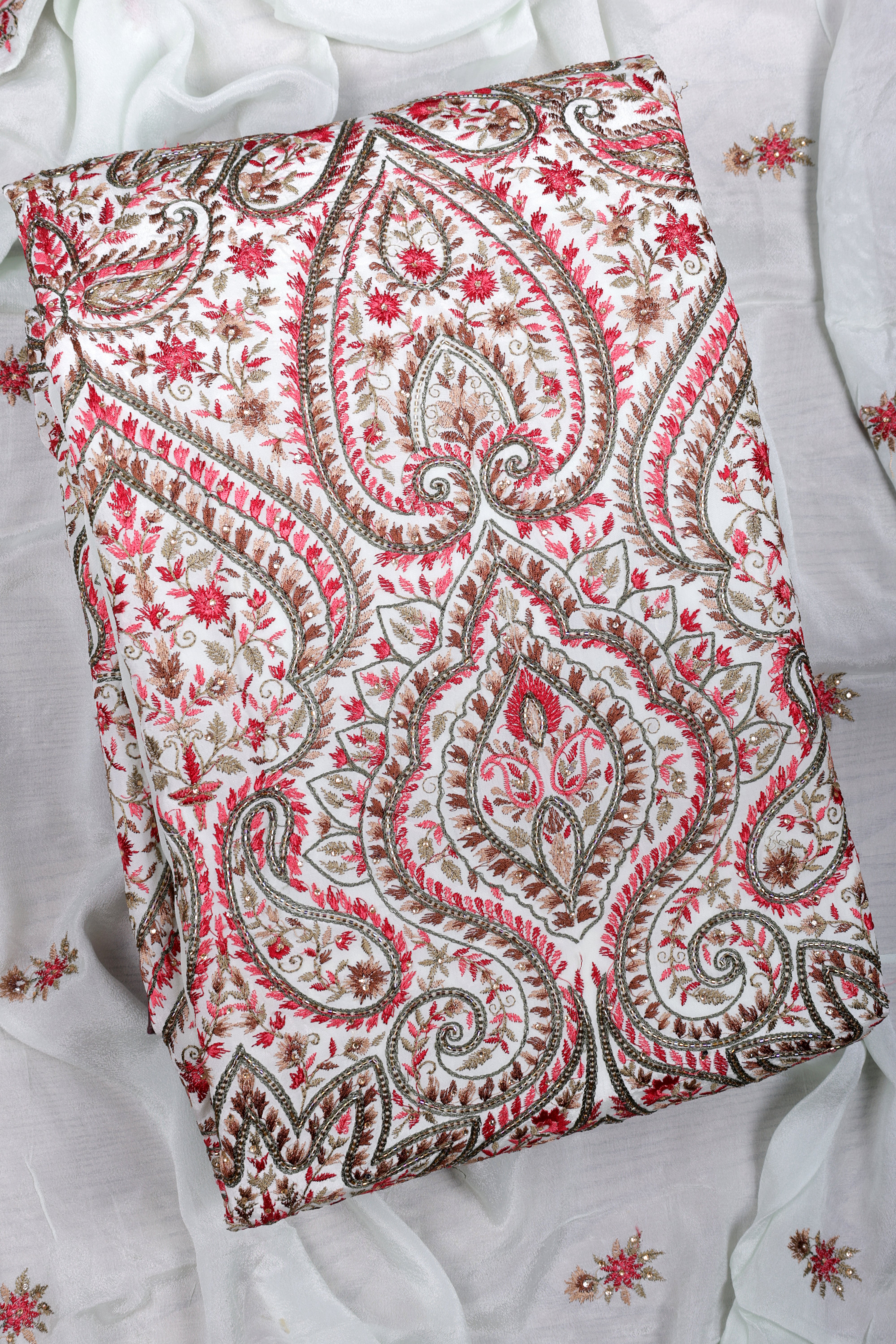 Kashmiri Hand Embroidered Pure Crepe Suit Set