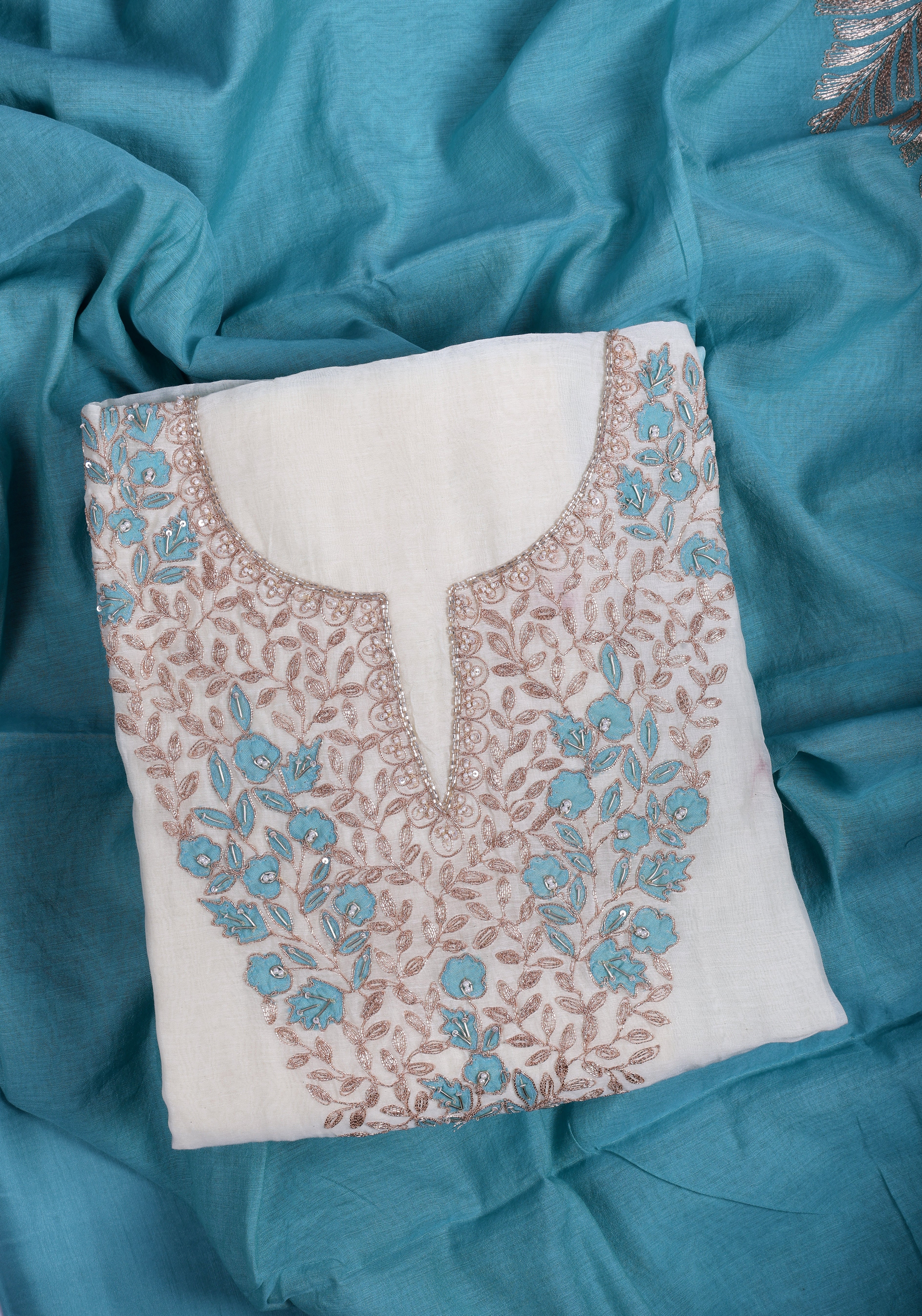 Sky Blue Ombre Embroidered Suit Set