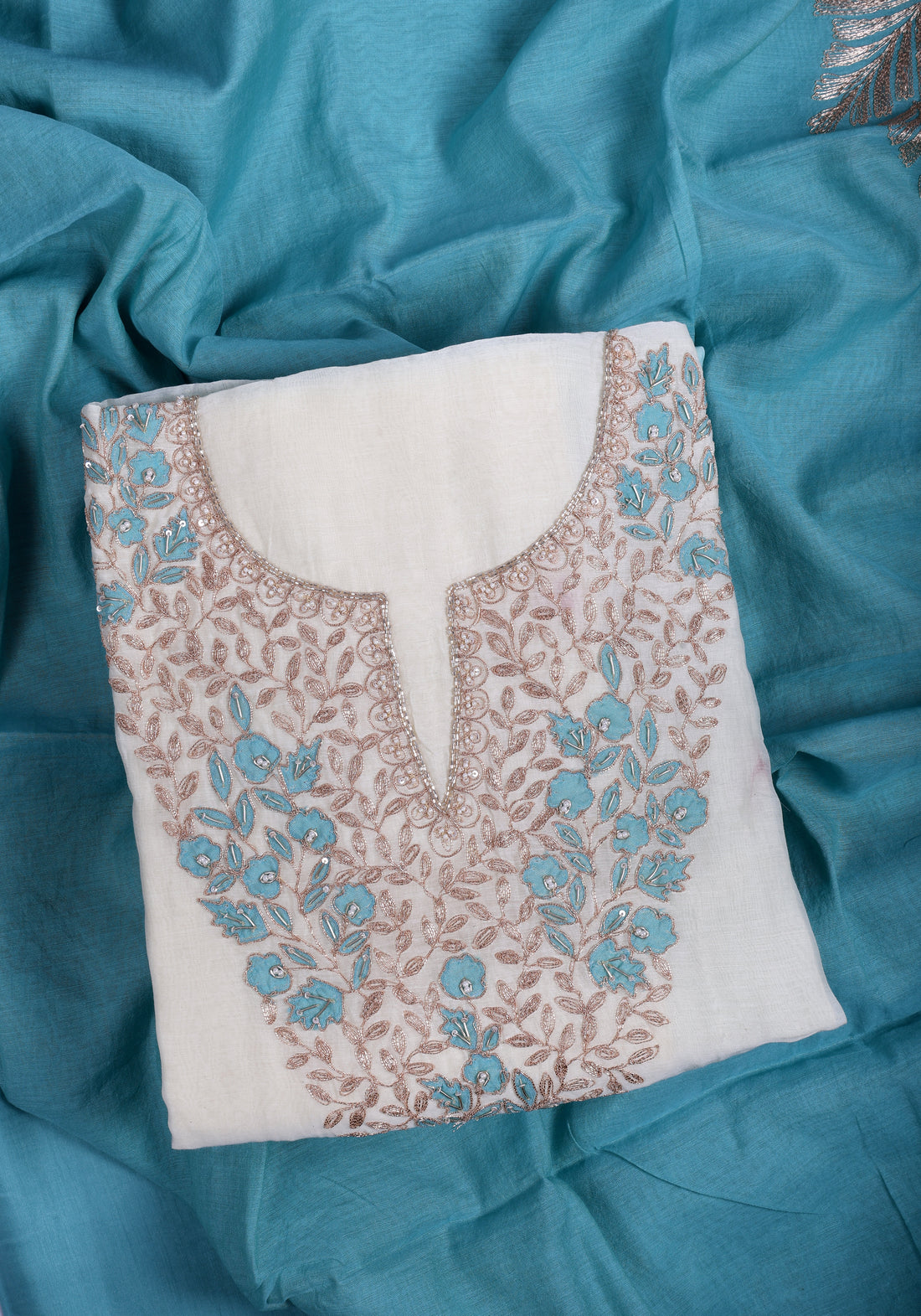 Sky Blue Ombre Embroidered Suit Set