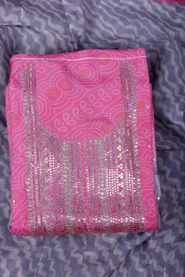 Elegant Pink Muslin Suit Set with Gotta Work & Bandhej Detailing