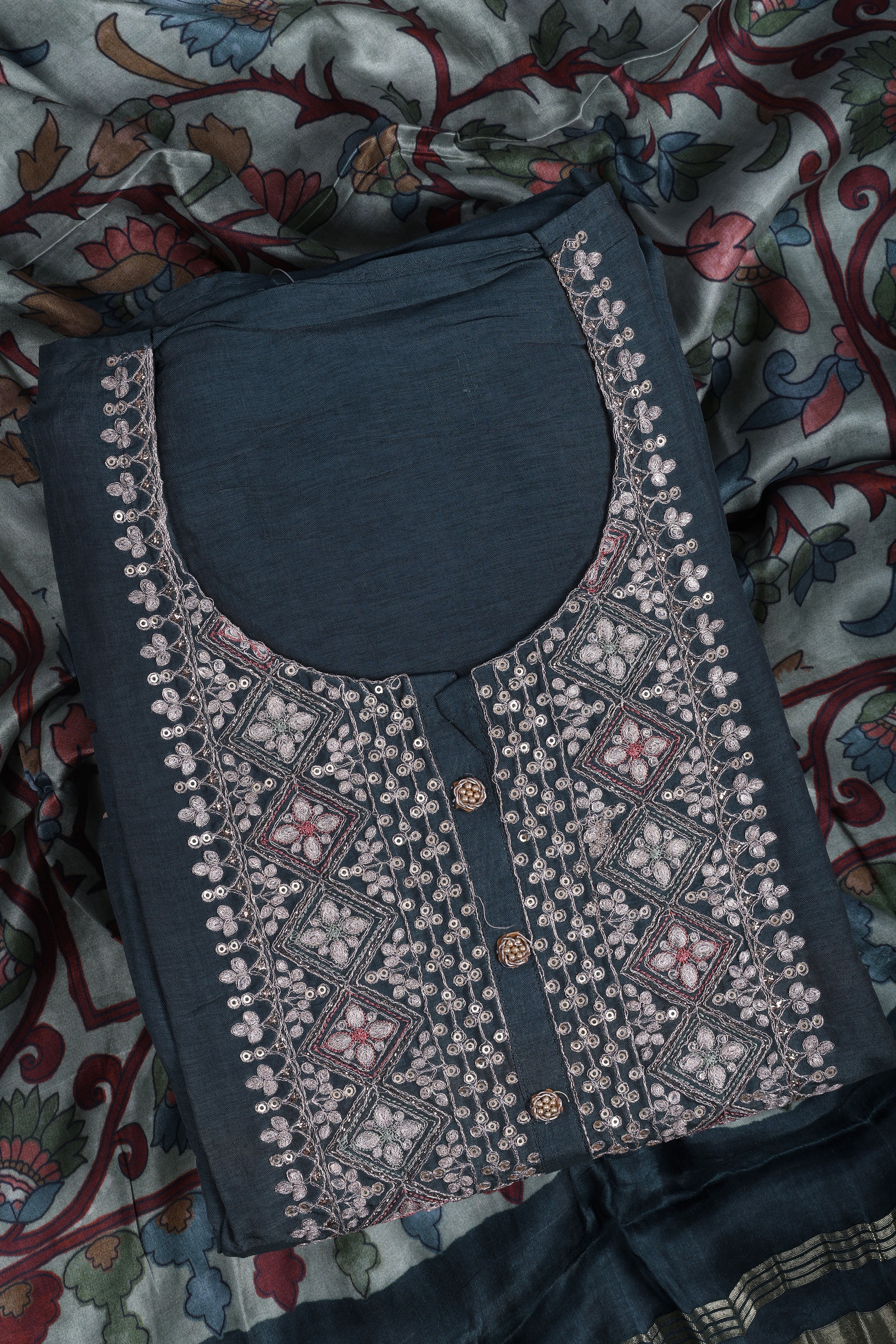 Teal Dola Silk Suit Set with Zari Work & Gaji Silk Dupatta