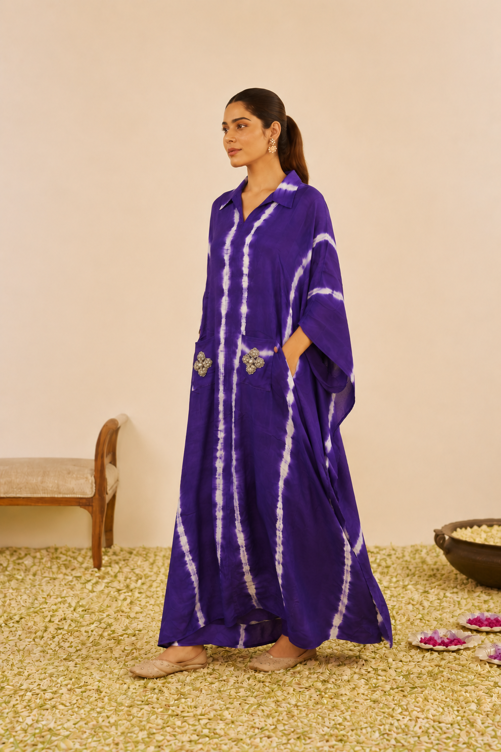 Indigo Tide Tie-Dye Kaftan Set