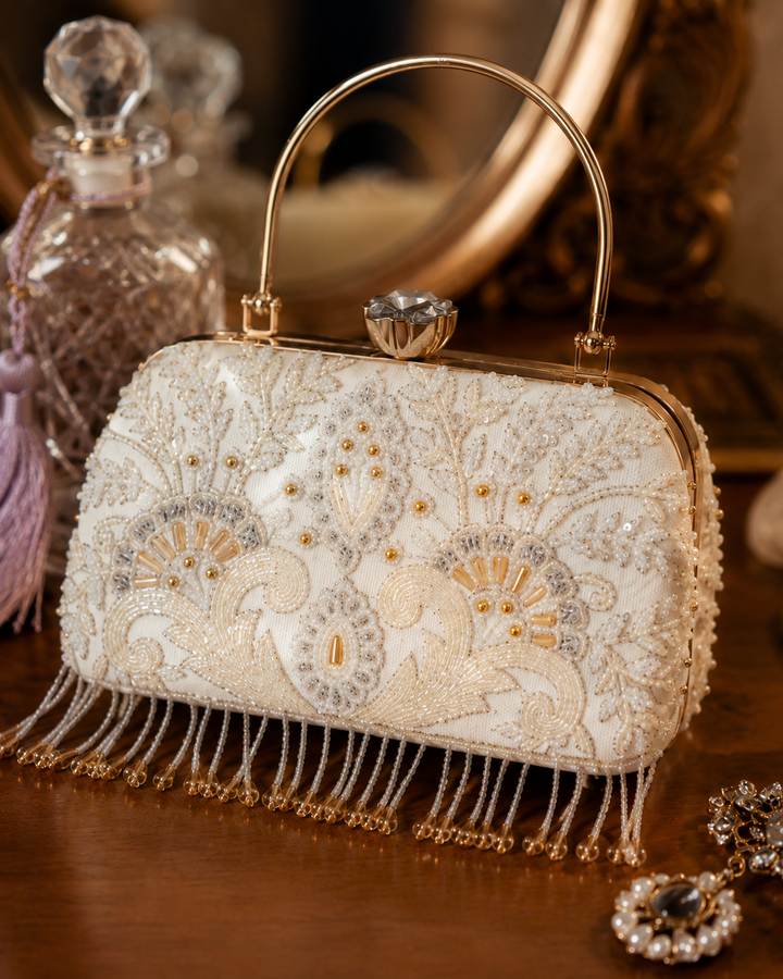 White Pearl Embellished Clutch