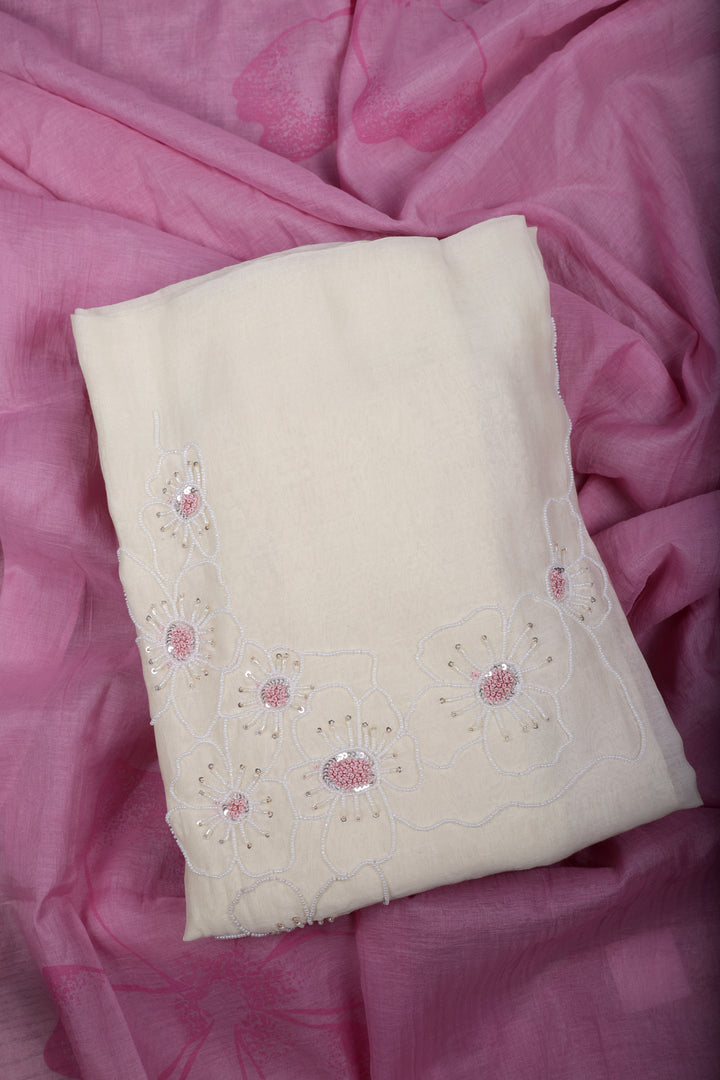 Pink Ombre Mul Chanderi Suit Set with Pearl Thread Work