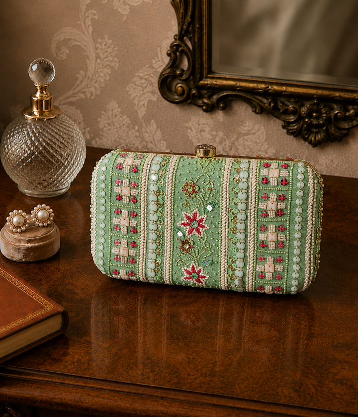 Sage Green Embroidered Clutch