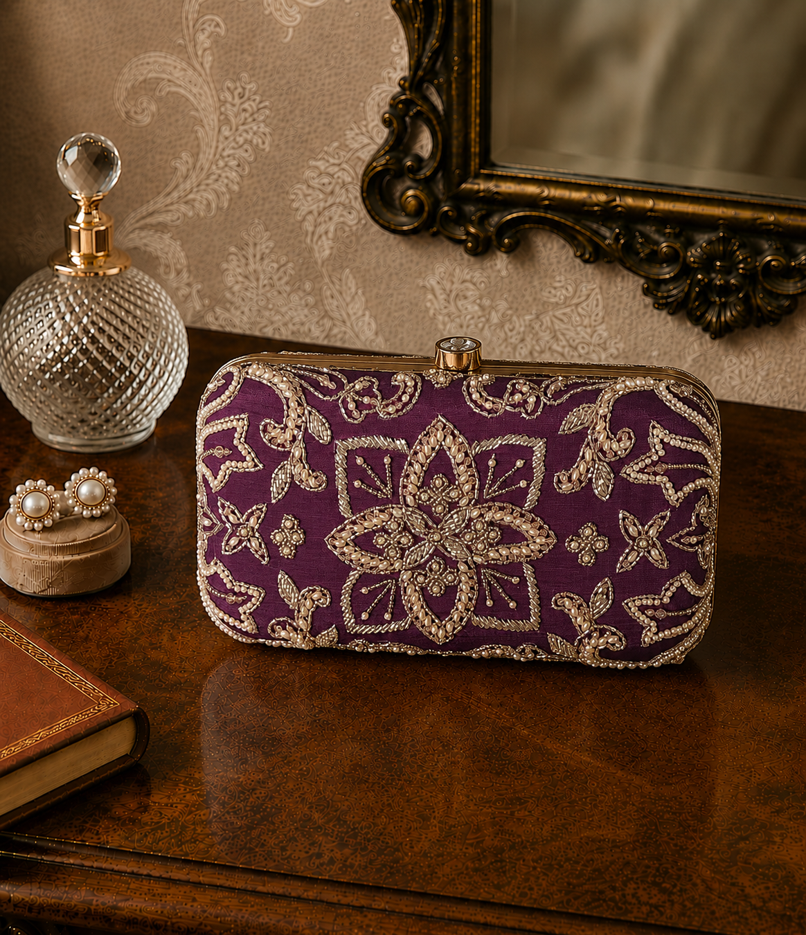 Royal Purple Embroidered Clutch