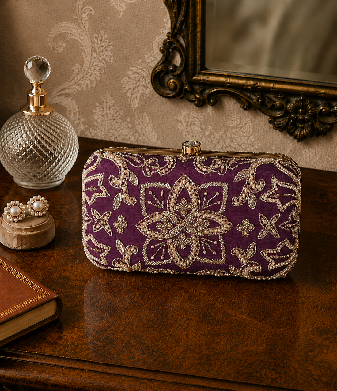 Royal Purple Embroidered Clutch