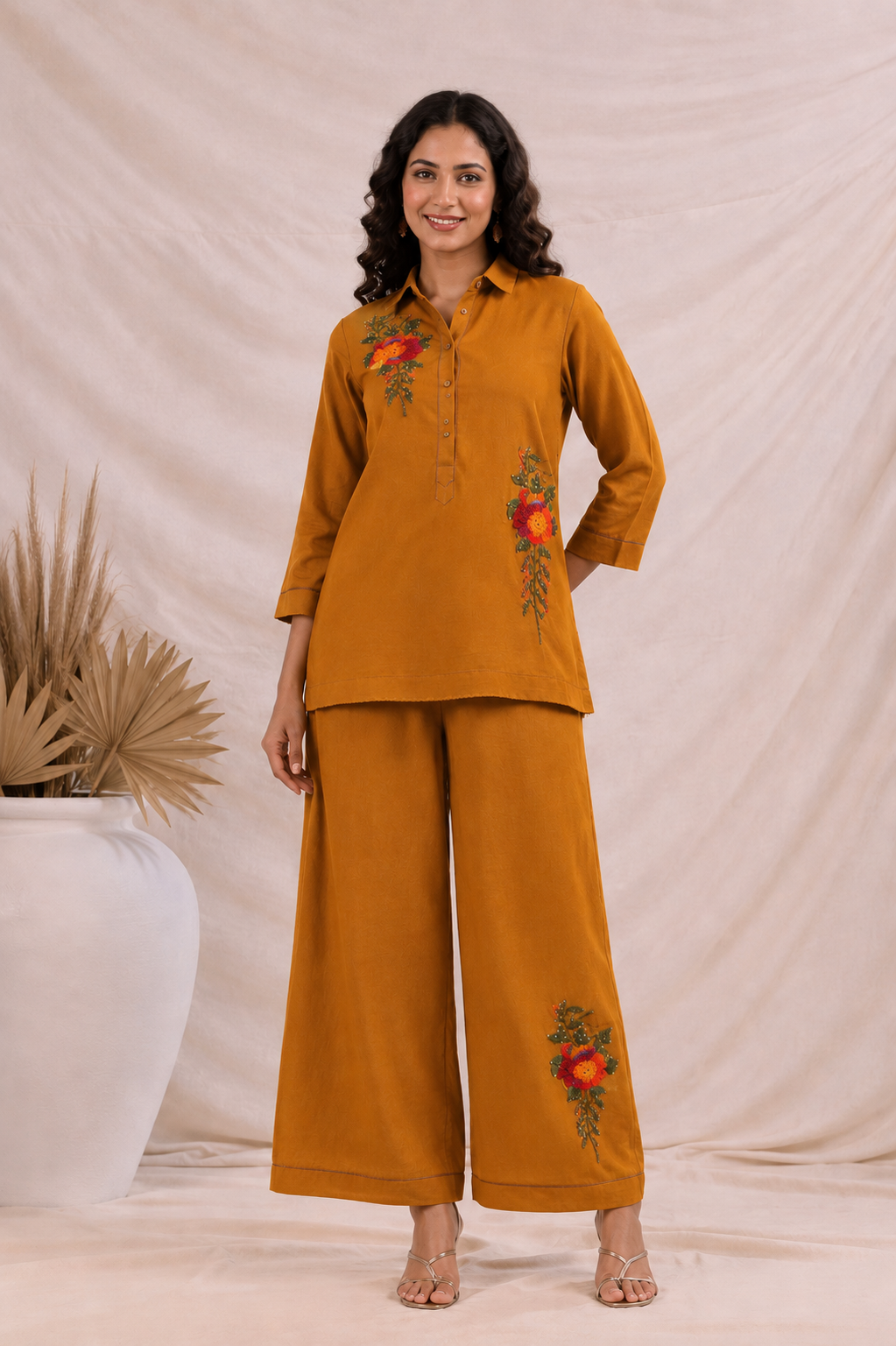 Mustard Bloom Mul Chanderi Co-Ord Set