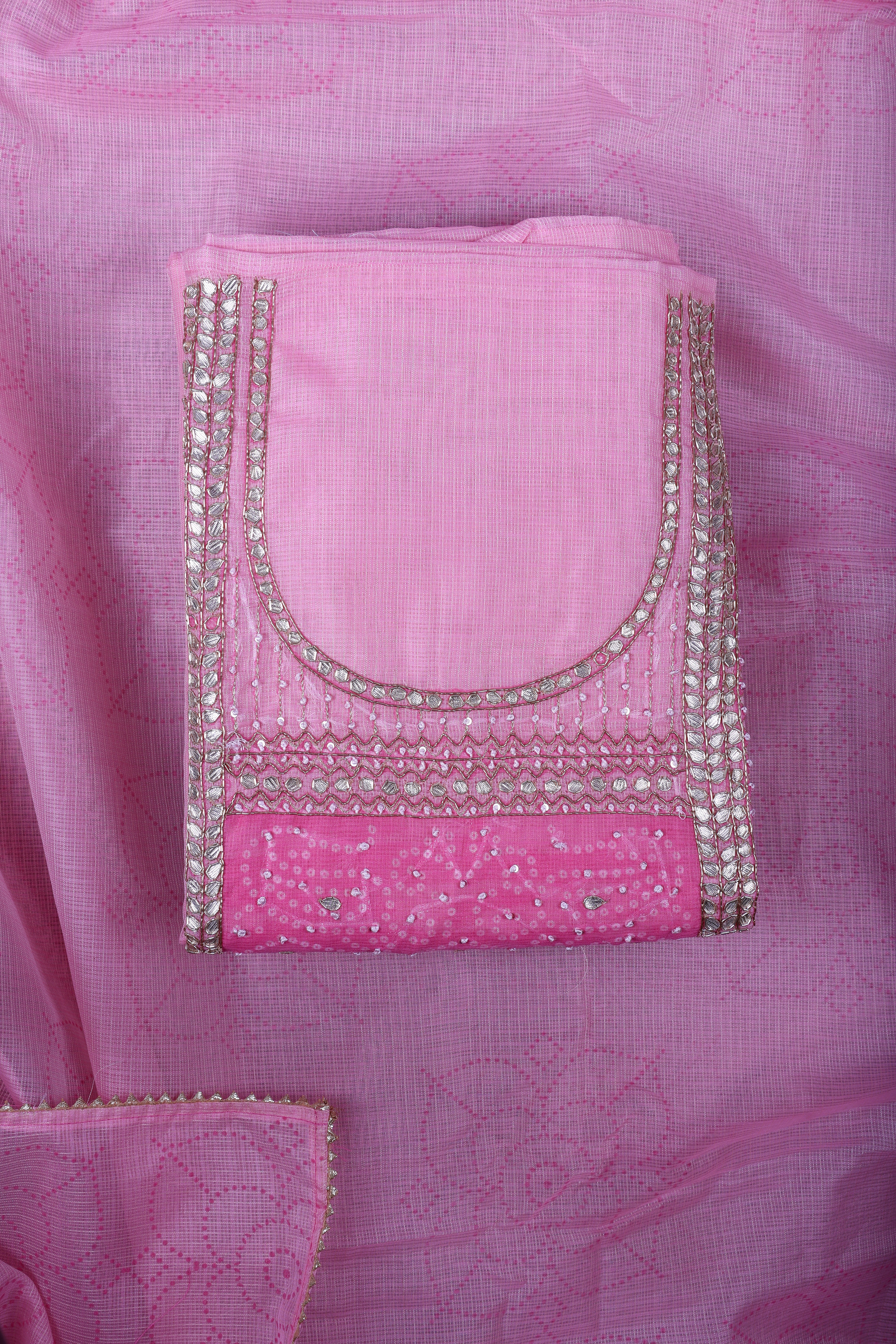Blush Pink Kota Silk Suit Set with Gotta Work & Bandej Detailing