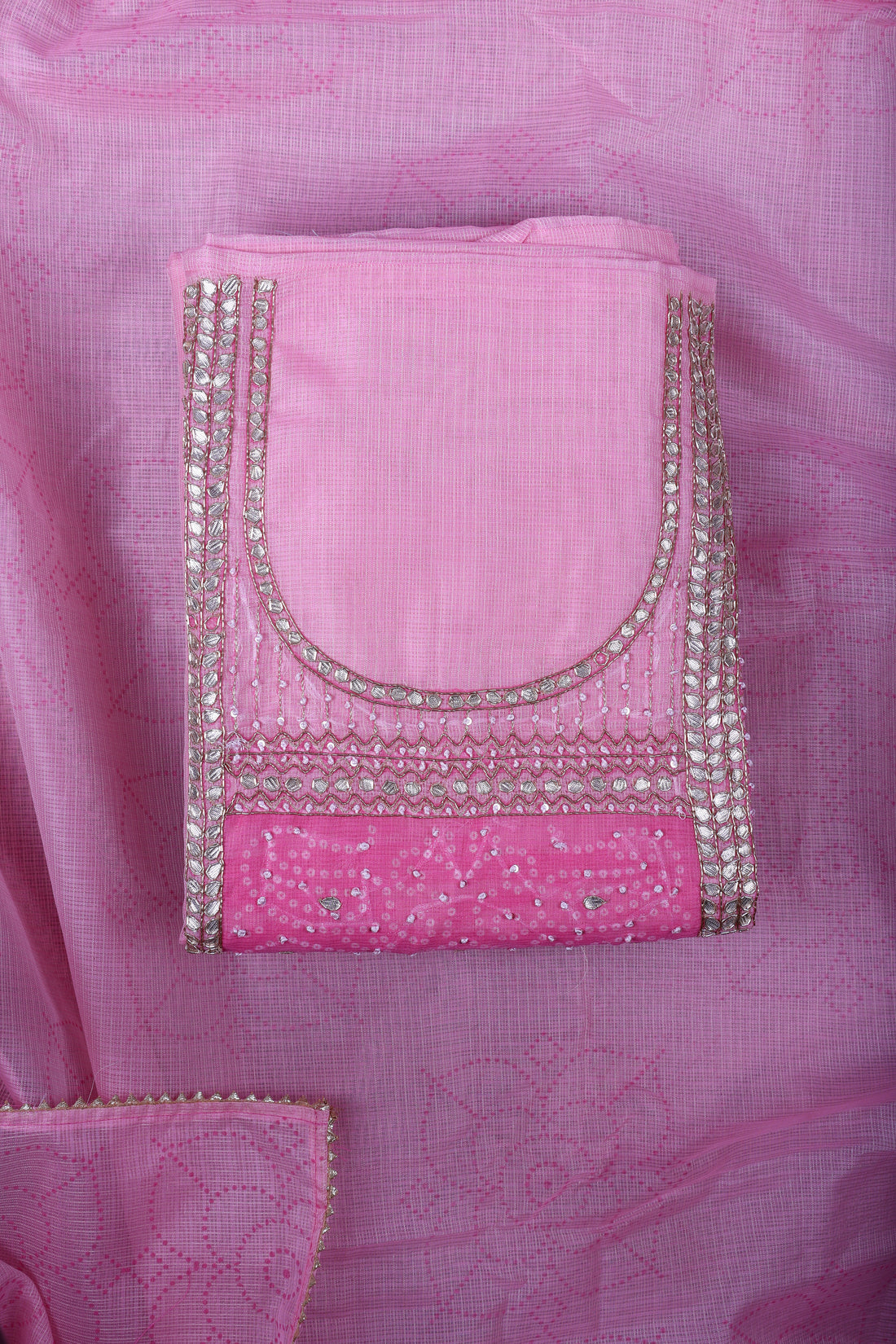Blush Pink Kota Silk Suit Set with Gotta Work & Bandej Detailing