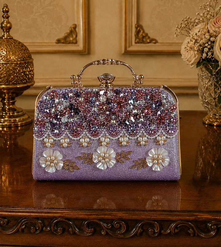 Amethyst Bloom Crystal Evening Clutch