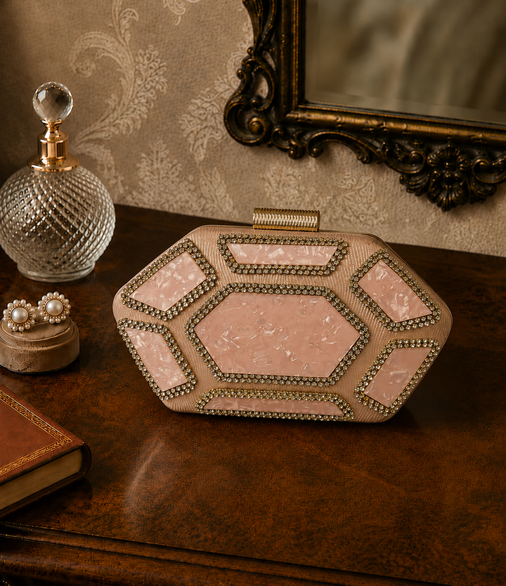 Blush Mosaic Crystal Evening Clutch
