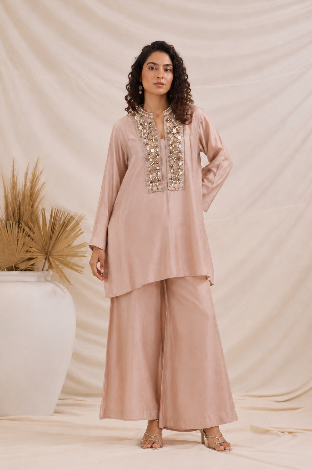 Champagne Glow Embellished Crepe Co-Ord Set