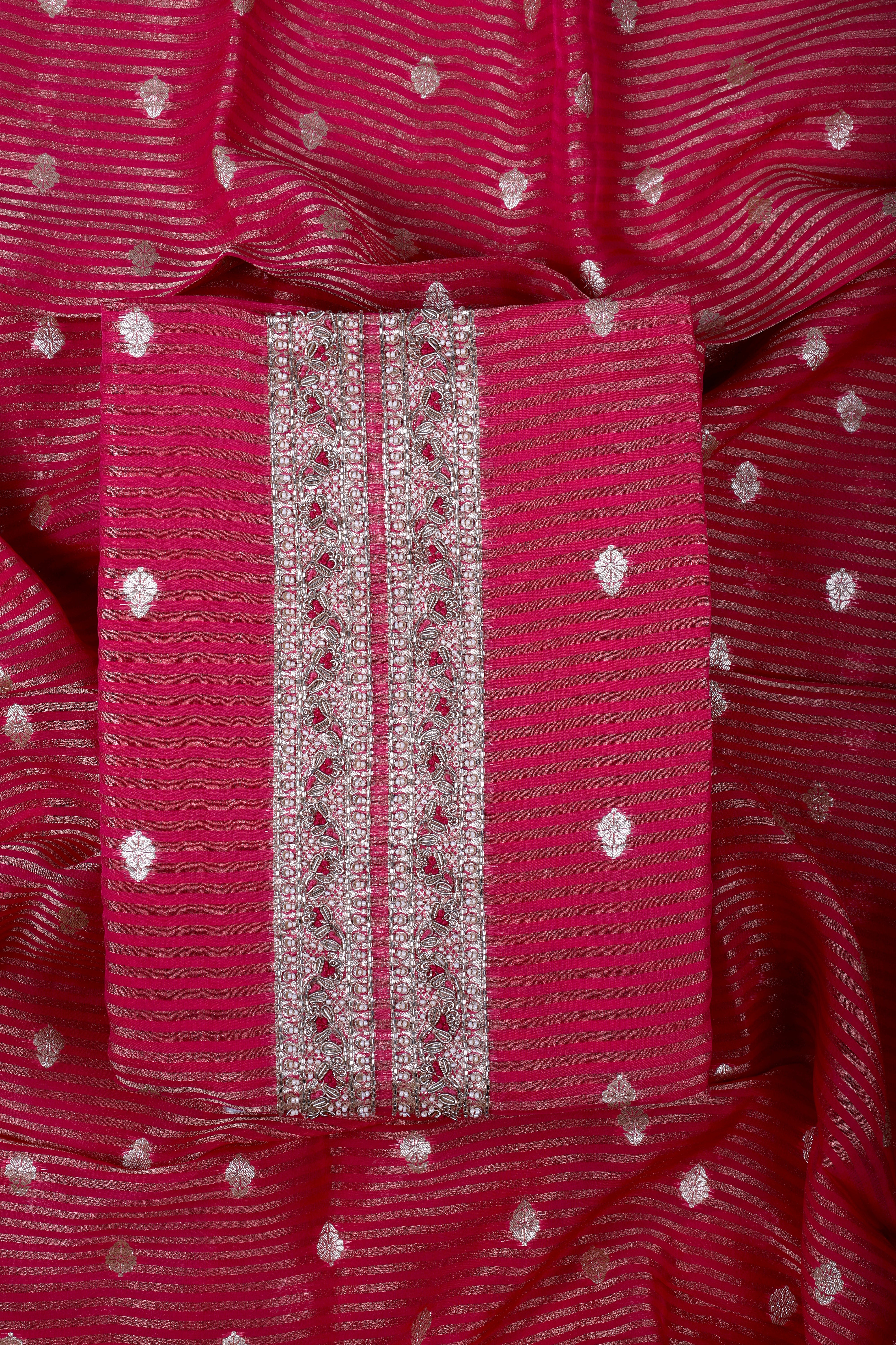 Rani Pink Silk Suit Set with Banarsi Dupatta & Zardozi Handwork
