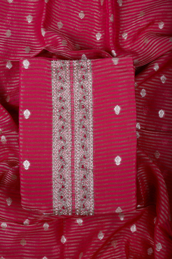 Rani Pink Silk Suit Set with Banarsi Dupatta & Zardozi Handwork