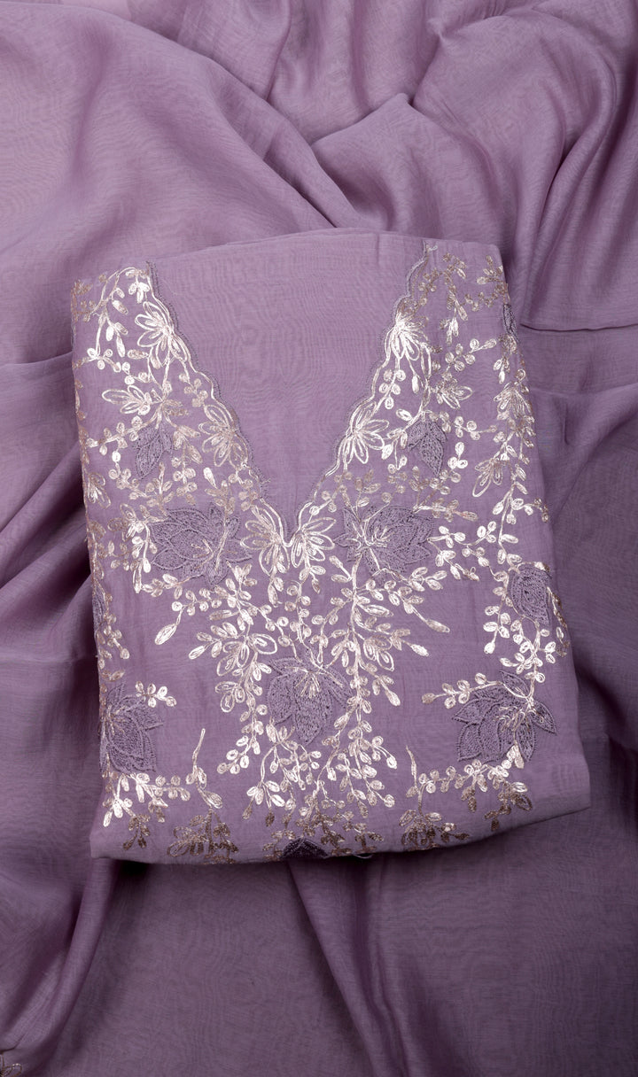 Lavender Chanderi Silk Suit Set with Elegant Pitta Work