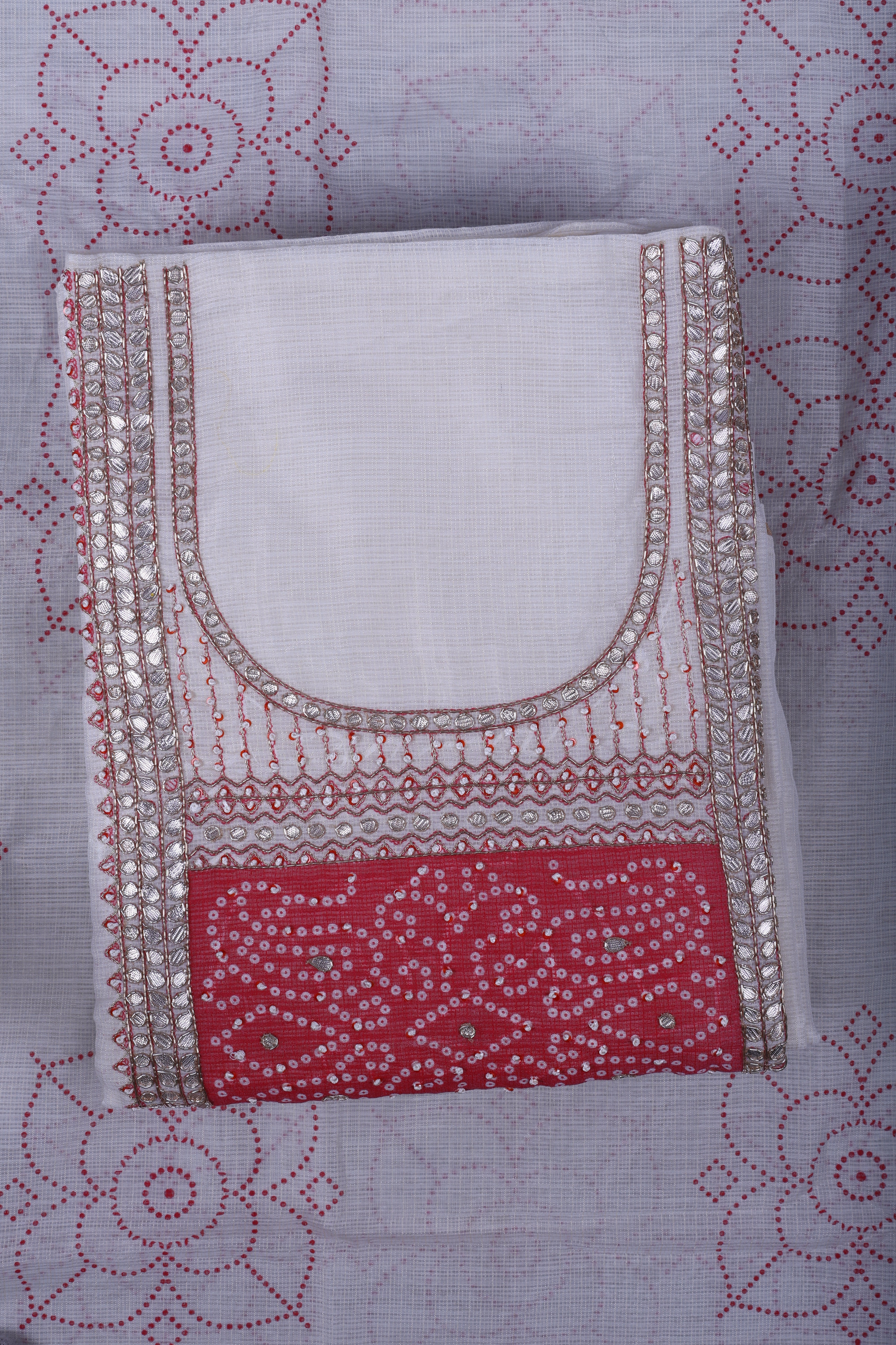 Ivory Kota Silk Suit Set with Gotta Work & Bandej Detailing