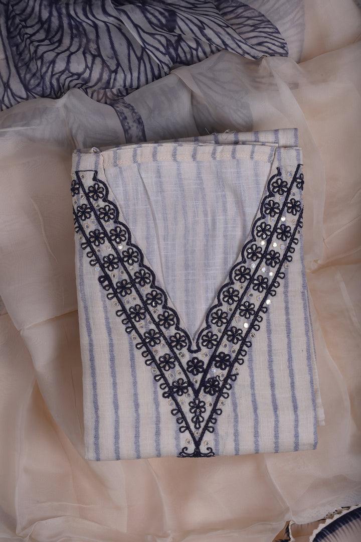 Elegant Ivory Linen Suit Set with Thread & Mirror Work