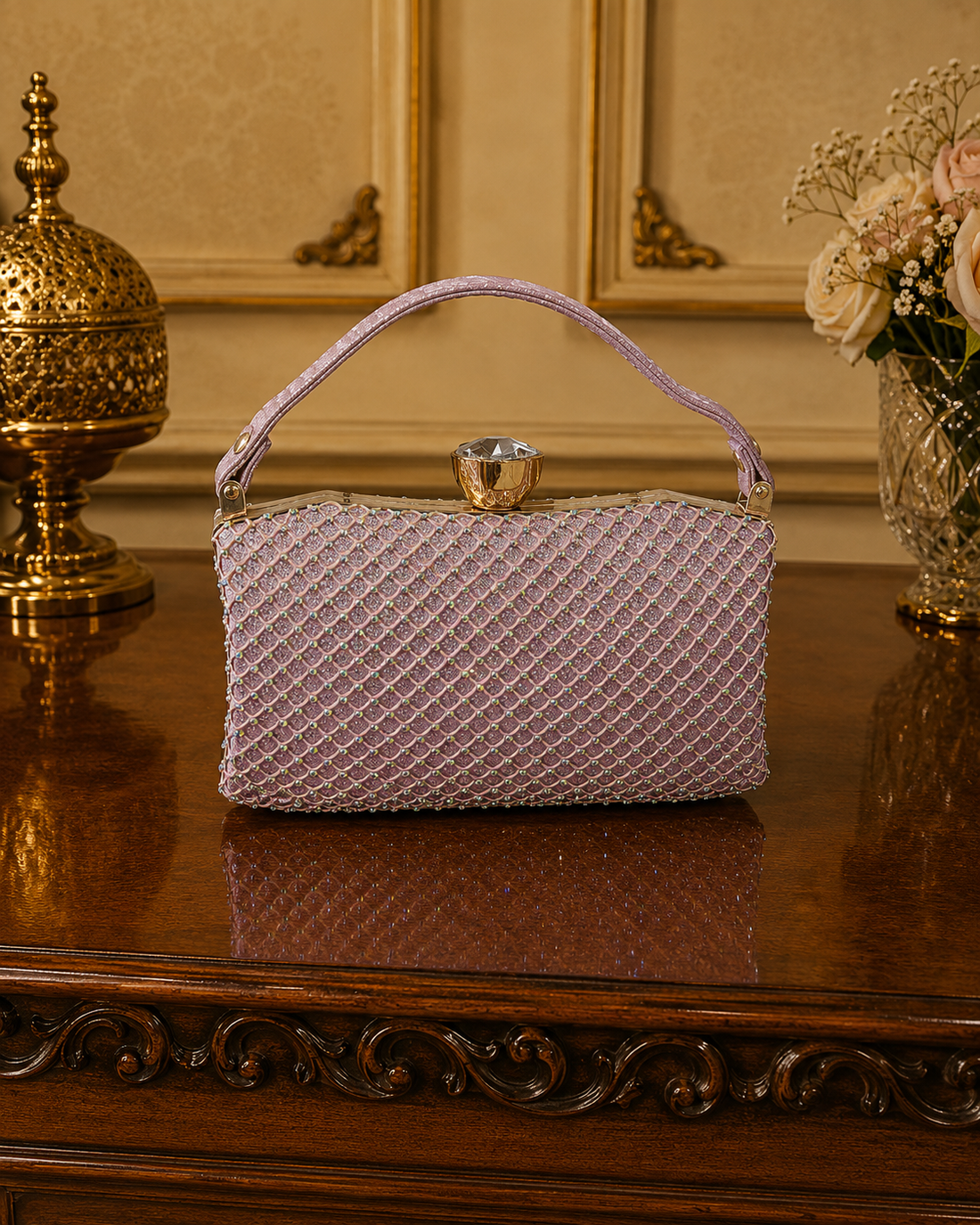 Blush Radiance Crystal Evening Clutch