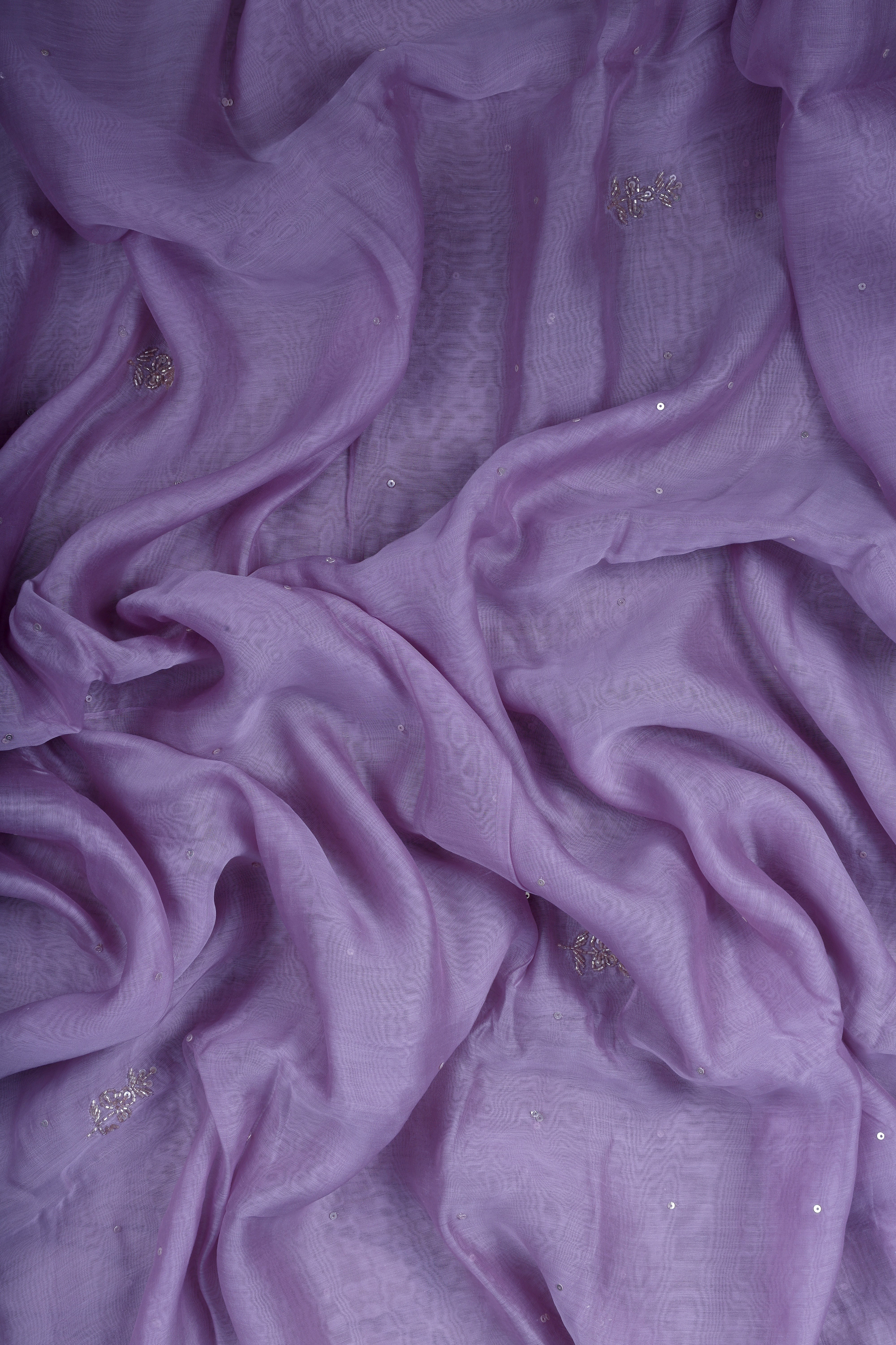 Lavender Chanderi Silk Suit Set with Pearl, Mirror & Zardozi Handwork